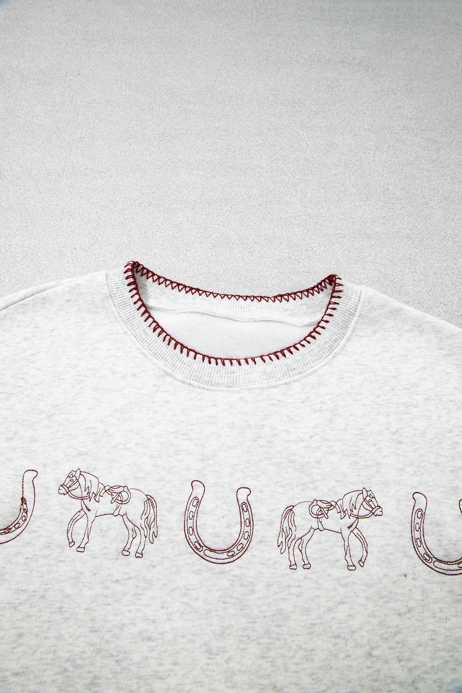 Light Grey Western Print Embroidered Casual Sweatshirt-Tops/Sweatshirts & Hoodies-[Adult]-[Female]-2022 Online Blue Zone Planet
