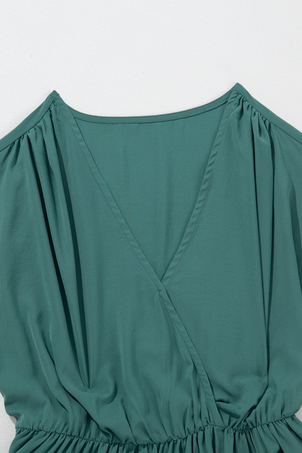 Blue Zone Planet | Blackish Green Solid Color V Neck Wrap Pleated Short Sleeve Maxi Dress-TOPS / DRESSES-[Adult]-[Female]-2022 Online Blue Zone Planet