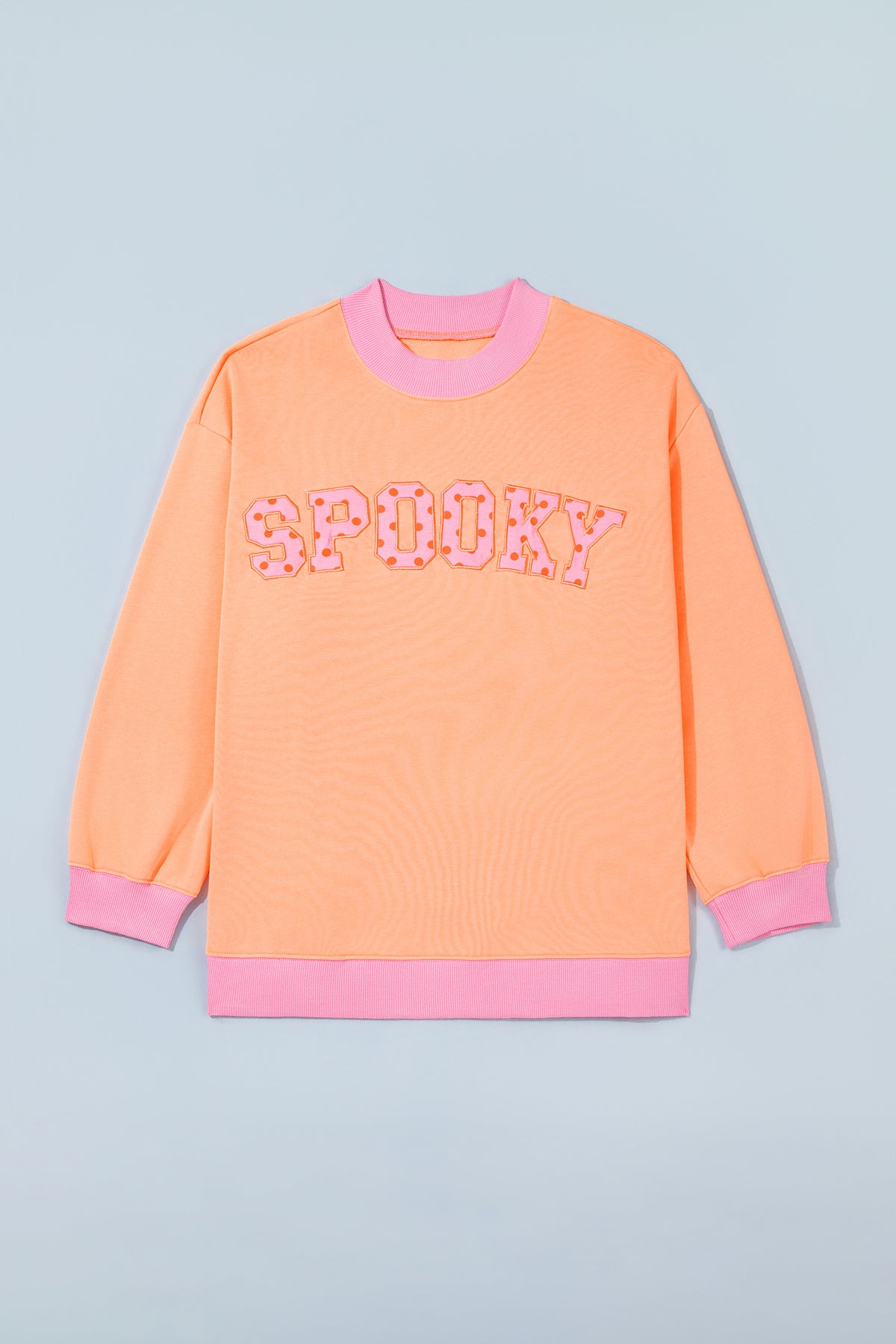 Grapefruit Orange Contrast Polka Dot Slogan Graphic Color Block Mock Neck Plus Sweatshirt-Plus Size/Plus Size Sweatshirts & Hoodies-[Adult]-[Female]-2022 Online Blue Zone Planet