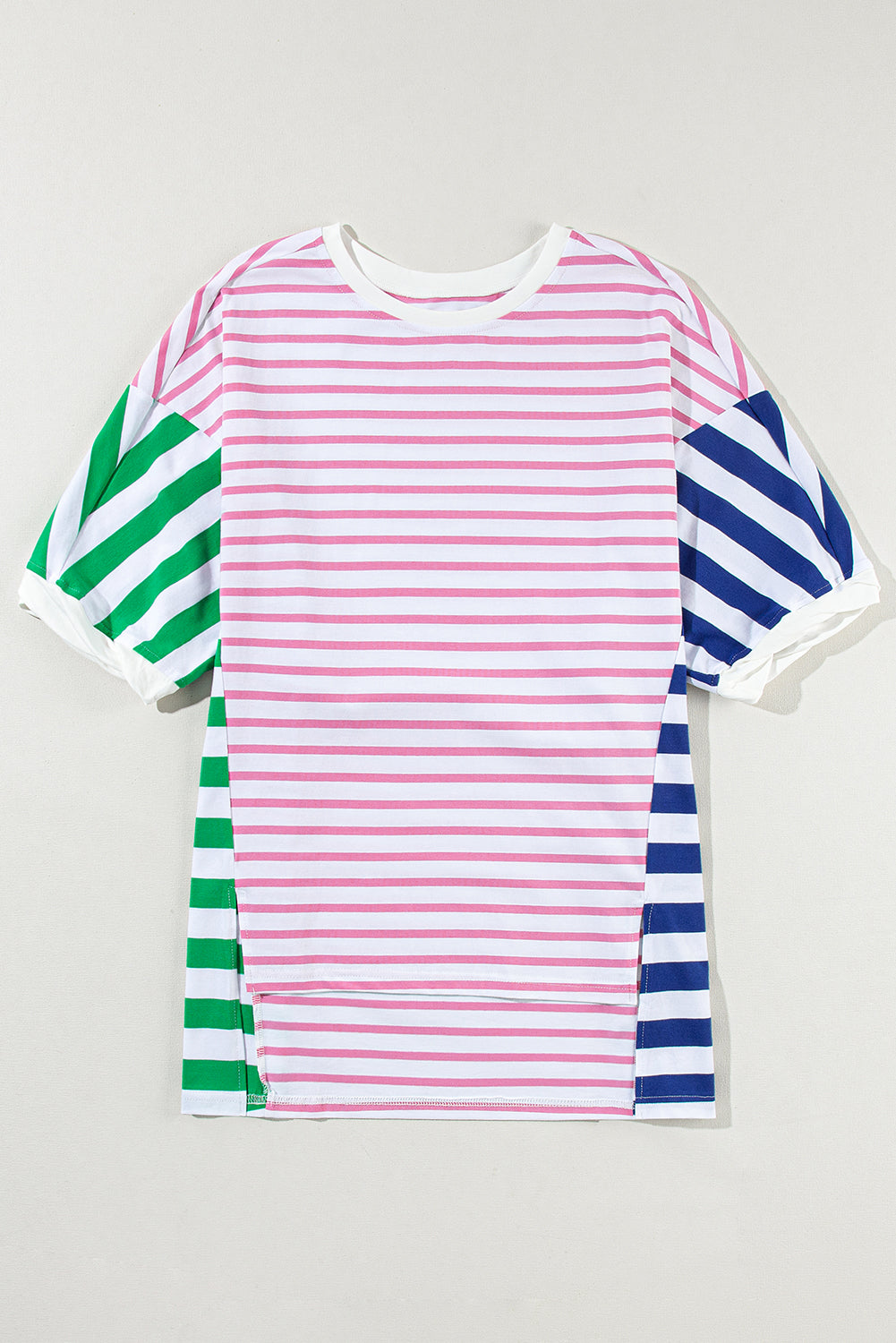 Orange Stripe Colorblock Patchwork Baggy T Shirt Blue Zone Planet