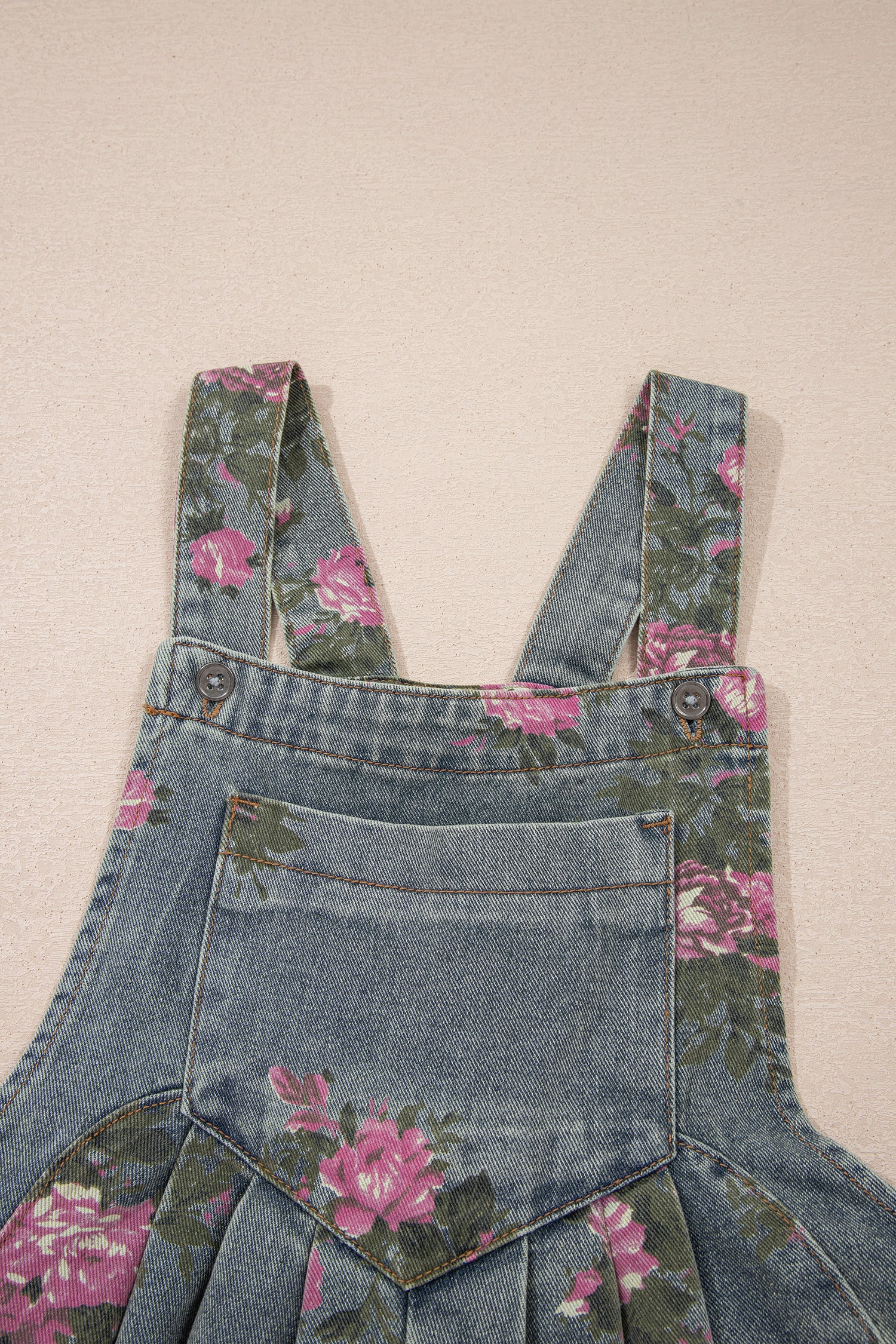 Blue Beau Floral Print Pleated High Waist Wide Leg Denim Jumpsuit-Bottoms/Jumpsuits & Rompers-[Adult]-[Female]-2022 Online Blue Zone Planet