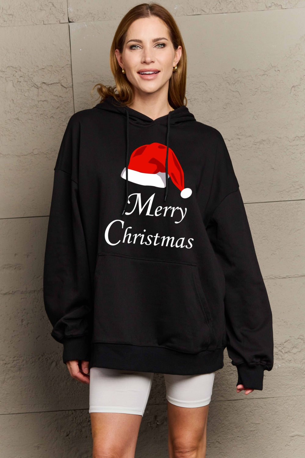 Simply Love Full Size MERRY CHRISTMAS Graphic Hoodie-HOODIES-[Adult]-[Female]-2022 Online Blue Zone Planet