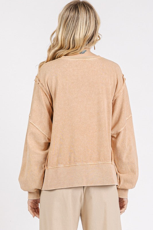 Mittoshop Side Slit Exposed Seam Round Neck Sweatshirt-TOPS / DRESSES-[Adult]-[Female]-2022 Online Blue Zone Planet