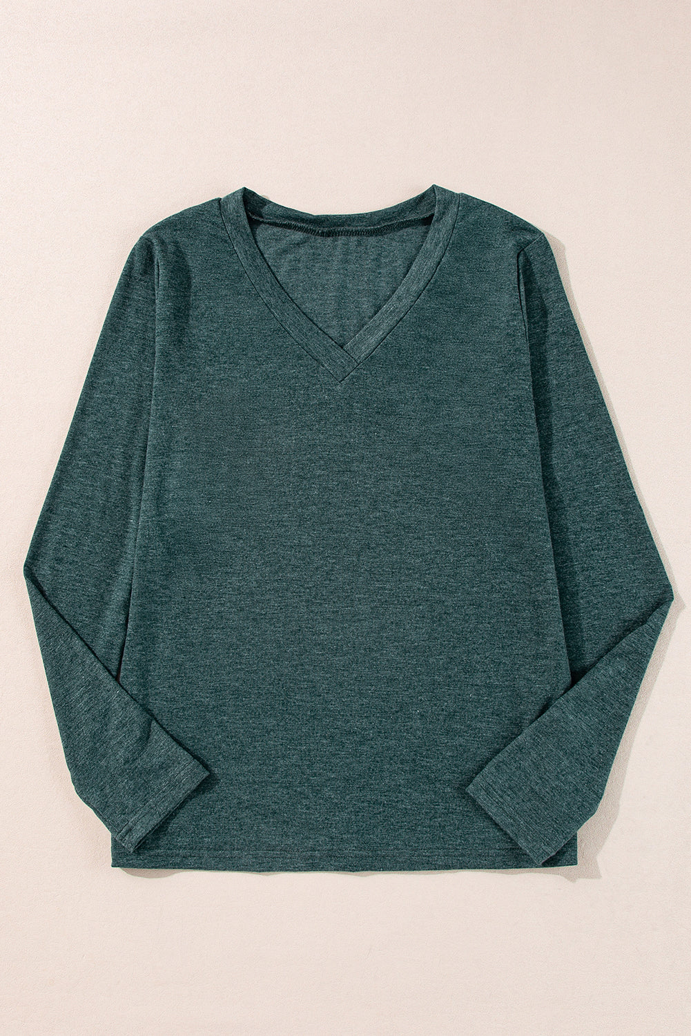 Mist Green Solid Color Long Sleeve V Neck Top-Tops/Long Sleeve Tops-[Adult]-[Female]-2022 Online Blue Zone Planet