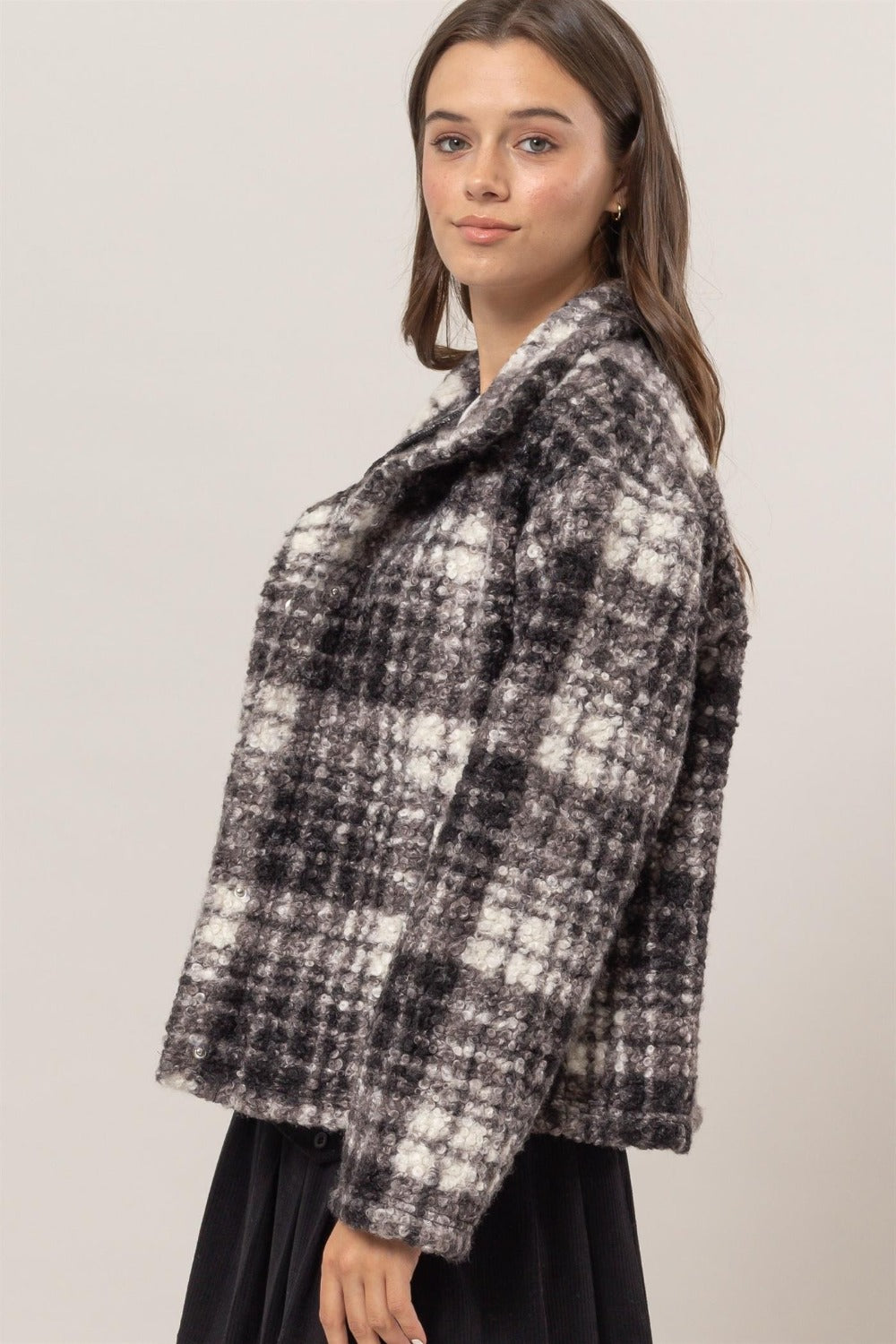 HYFVE Plaid Collared Neck Boucle Jacket with Pockets-TOPS / DRESSES-[Adult]-[Female]-2022 Online Blue Zone Planet