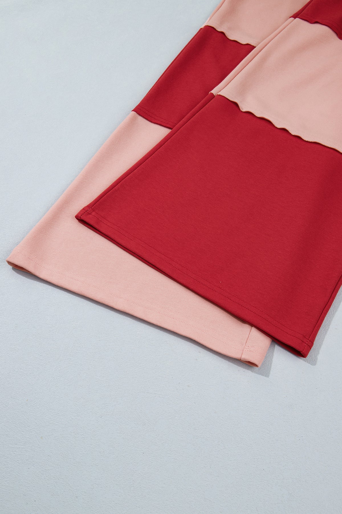 Fiery Red Raw Seam Colorblock Wide Leg Ankle Length Casual Pants-Bottoms/Pants & Culotte-[Adult]-[Female]-2022 Online Blue Zone Planet