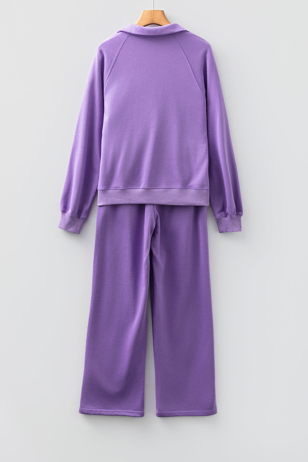 Wisteria Solid Color Collared Pullover and Central Seam Pants Set-Two Piece Sets/Pant Sets-[Adult]-[Female]-2022 Online Blue Zone Planet