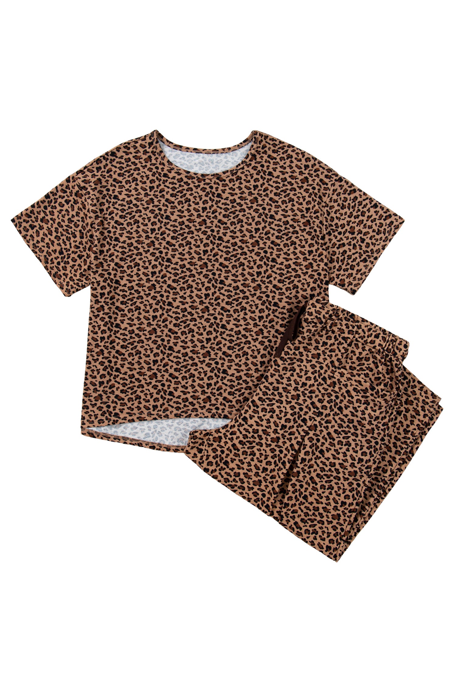 Brown Plus Size Leopard Loose Top Pleated Pants Set-Plus Size/Plus Size Loungewear-[Adult]-[Female]-2022 Online Blue Zone Planet