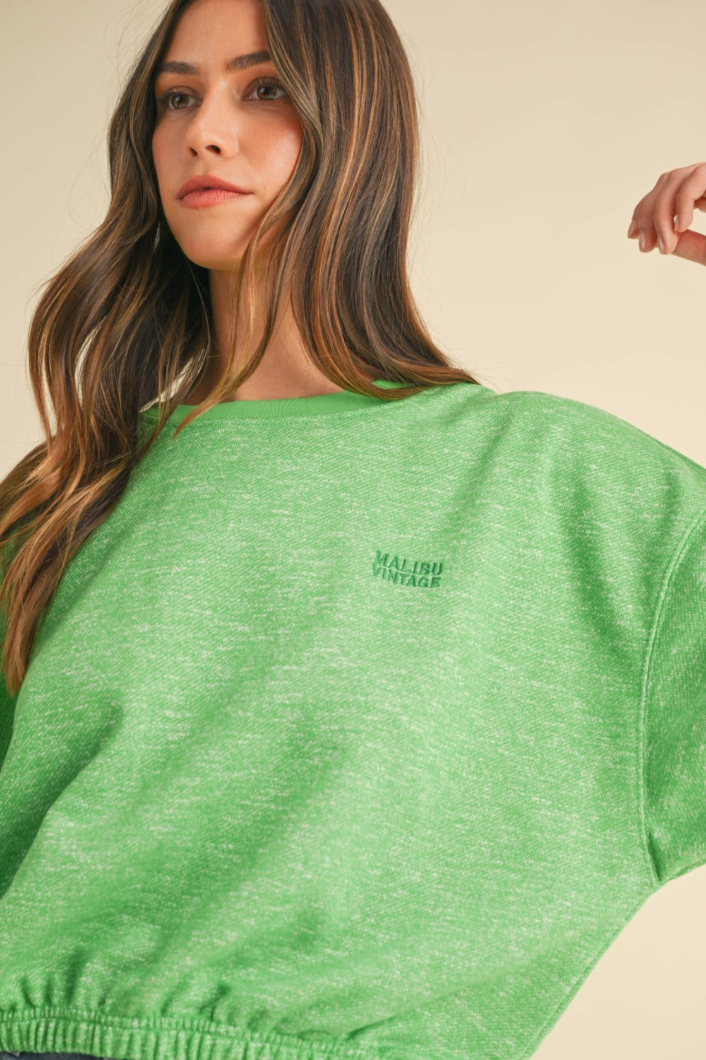 Mable Round Neck Letter Embroidery Crop Sweatshirt-TOPS / DRESSES-[Adult]-[Female]-2022 Online Blue Zone Planet