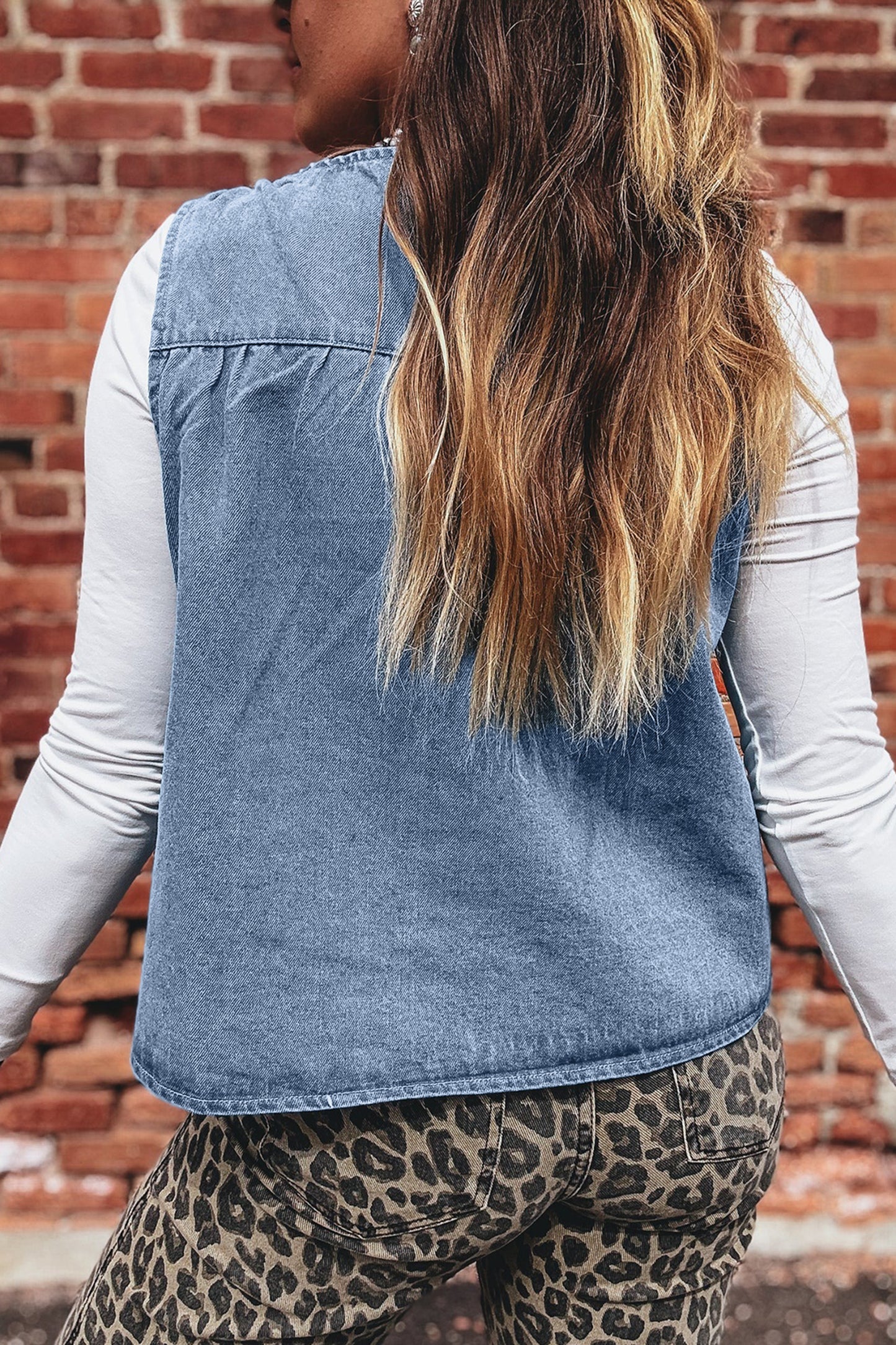 Myosotis Denim Pleated Patchwork Sleeveless Top-Tops/Tank Tops-[Adult]-[Female]-2022 Online Blue Zone Planet