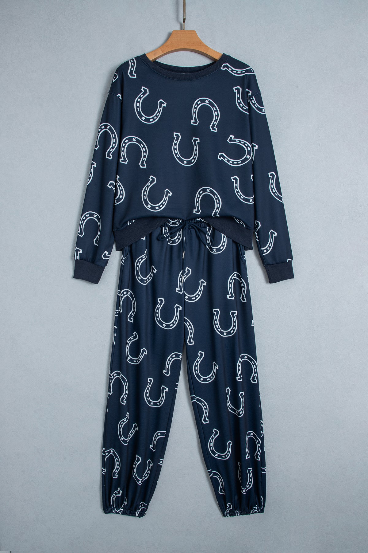 Brown Western Print Elastic Waist Pocket 2pcs Pant Set