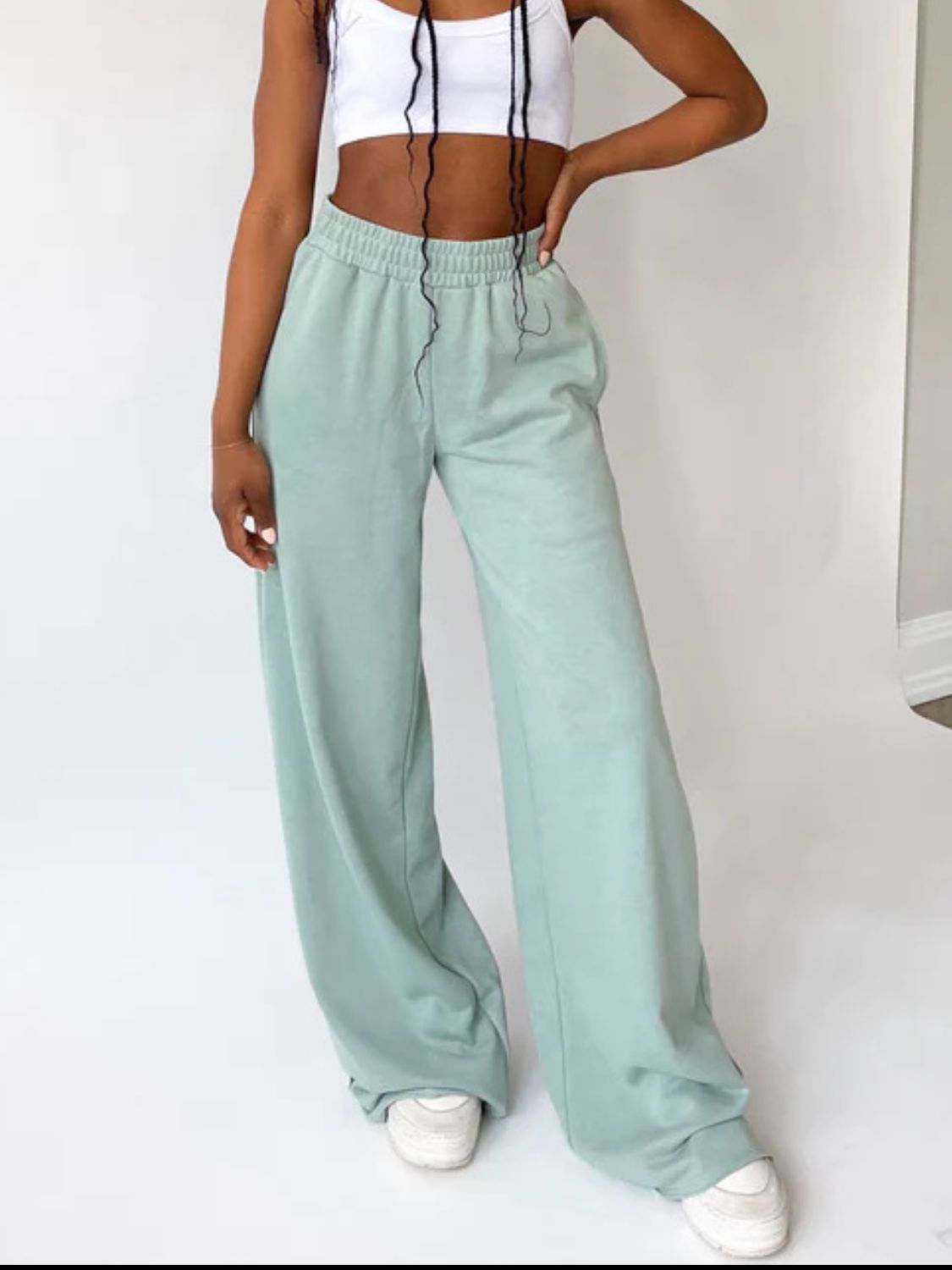 Blue Zone Planet | Elastic Waist Wide Leg Pants-BOTTOMS SIZES SMALL MEDIUM LARGE-[Adult]-[Female]-2022 Online Blue Zone Planet