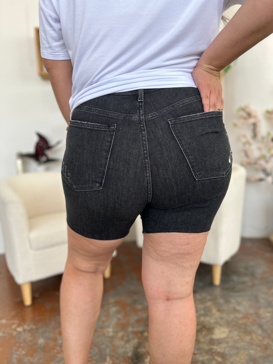 Judy Blue Full Size High Waist Rigid Magic Denim Shorts-BOTTOMS SIZES SMALL MEDIUM LARGE-[Adult]-[Female]-2022 Online Blue Zone Planet