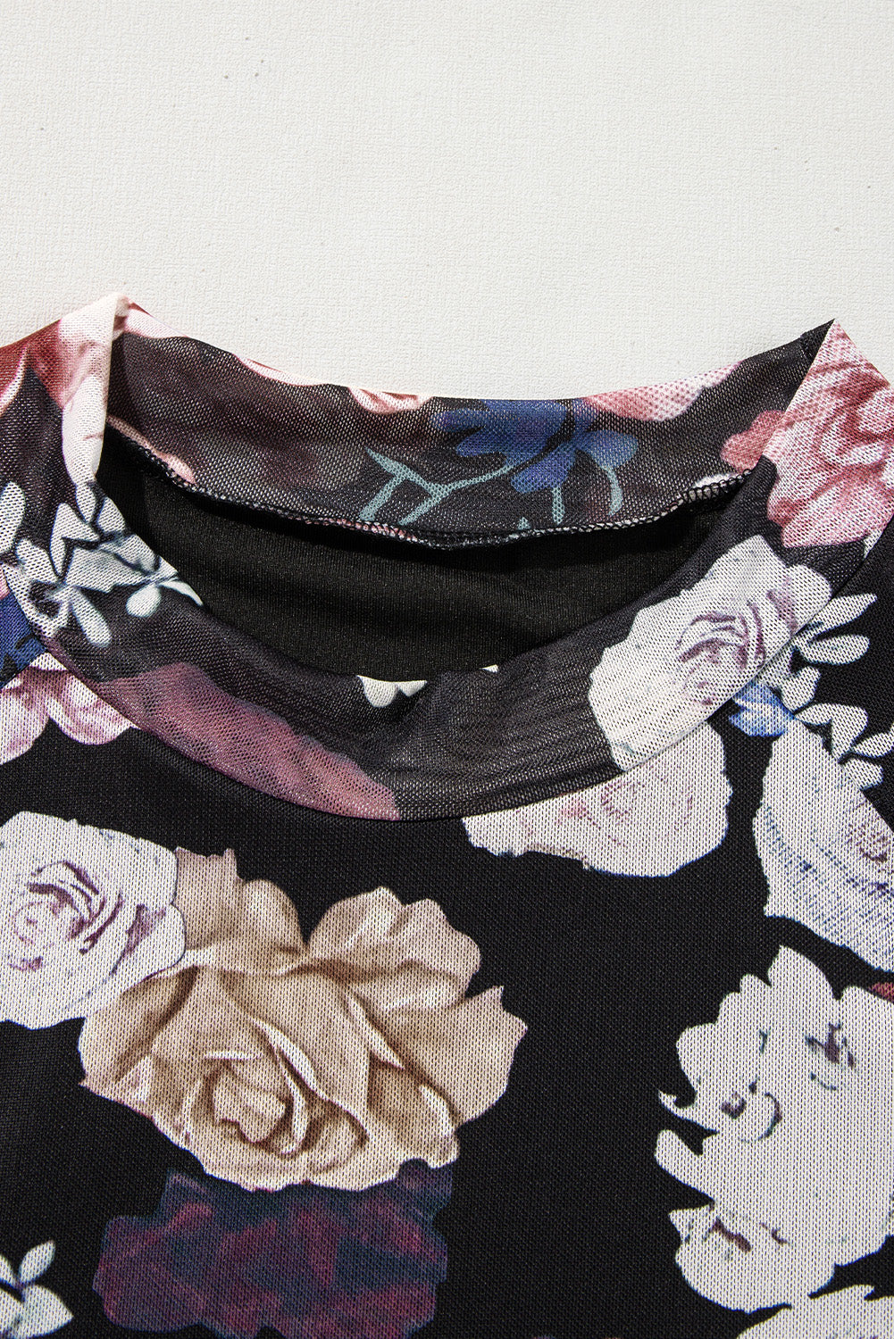 Floral Mock Neck Long Sleeve Mesh Top-TOPS / DRESSES-[Adult]-[Female]-2022 Online Blue Zone Planet