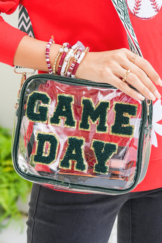 Blackish Green GAME DAY Chenille Embroidered Clear PVC Shoulder Bag-Shoes & Bags/Shoulder Bags-[Adult]-[Female]-Blackish Green-ONE SIZE-2022 Online Blue Zone Planet