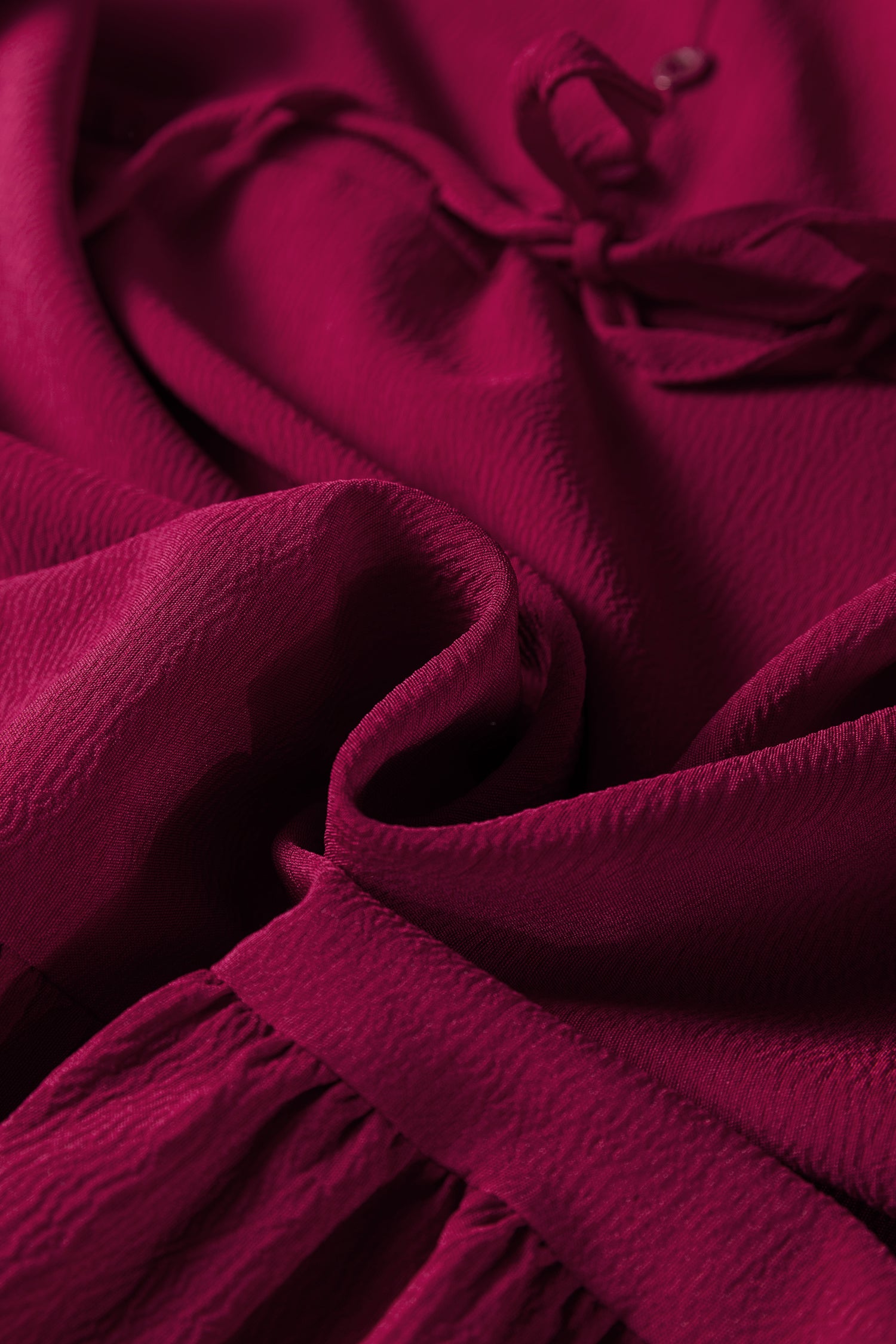 Burgundy Solid Long Sleeve Button V Neck Tiered Maxi Dress-TOPS / DRESSES-[Adult]-[Female]-2022 Online Blue Zone Planet