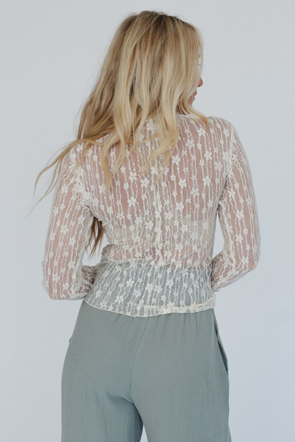 White Sheer Floral Lace Long Sleeve Slim Fit Top-Tops/Long Sleeve Tops-[Adult]-[Female]-2022 Online Blue Zone Planet