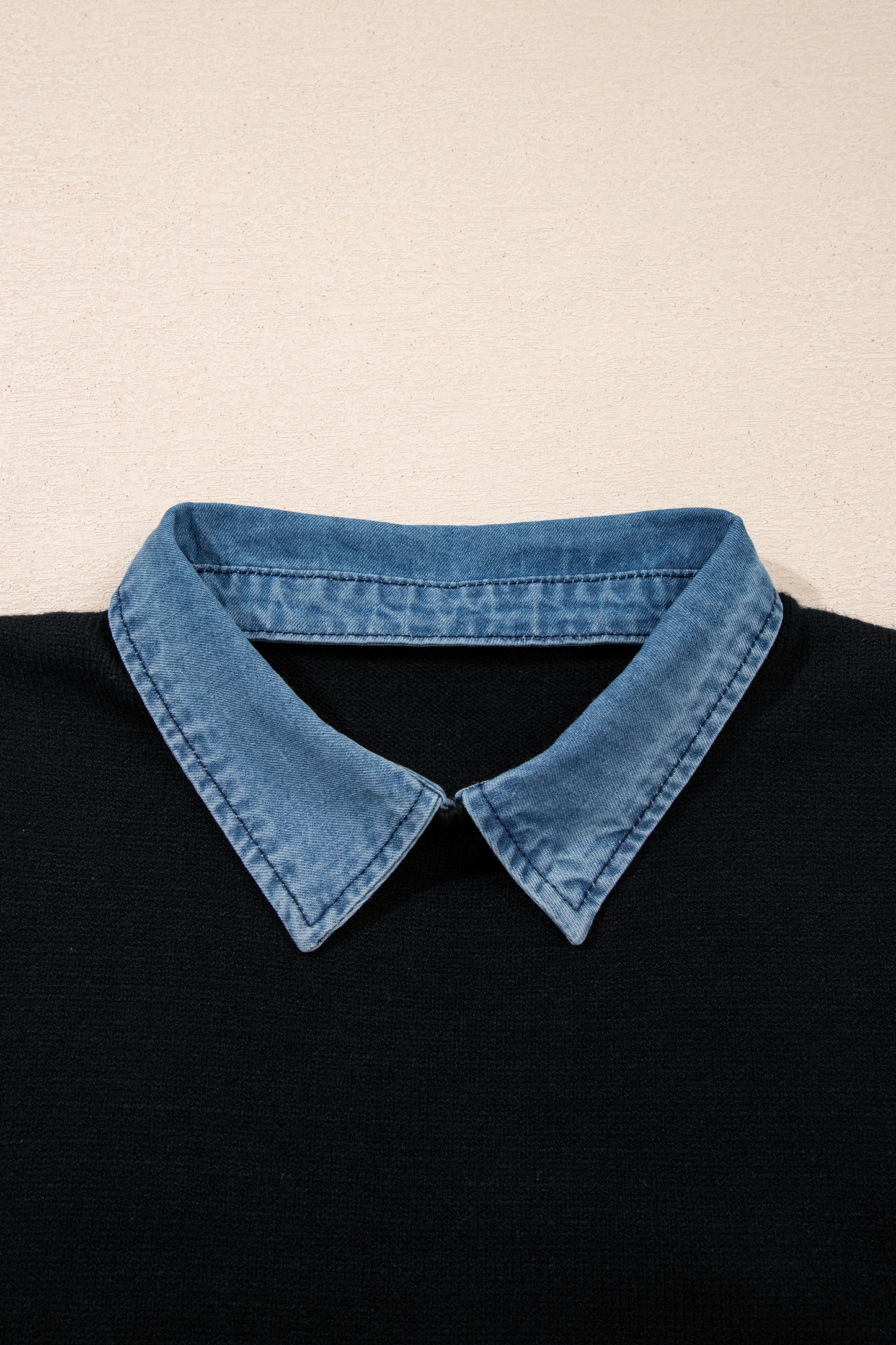 Black Solid Color Knit Contrast Denim Patchwork Collar Sweater Vest-TOPS / DRESSES-[Adult]-[Female]-2022 Online Blue Zone Planet