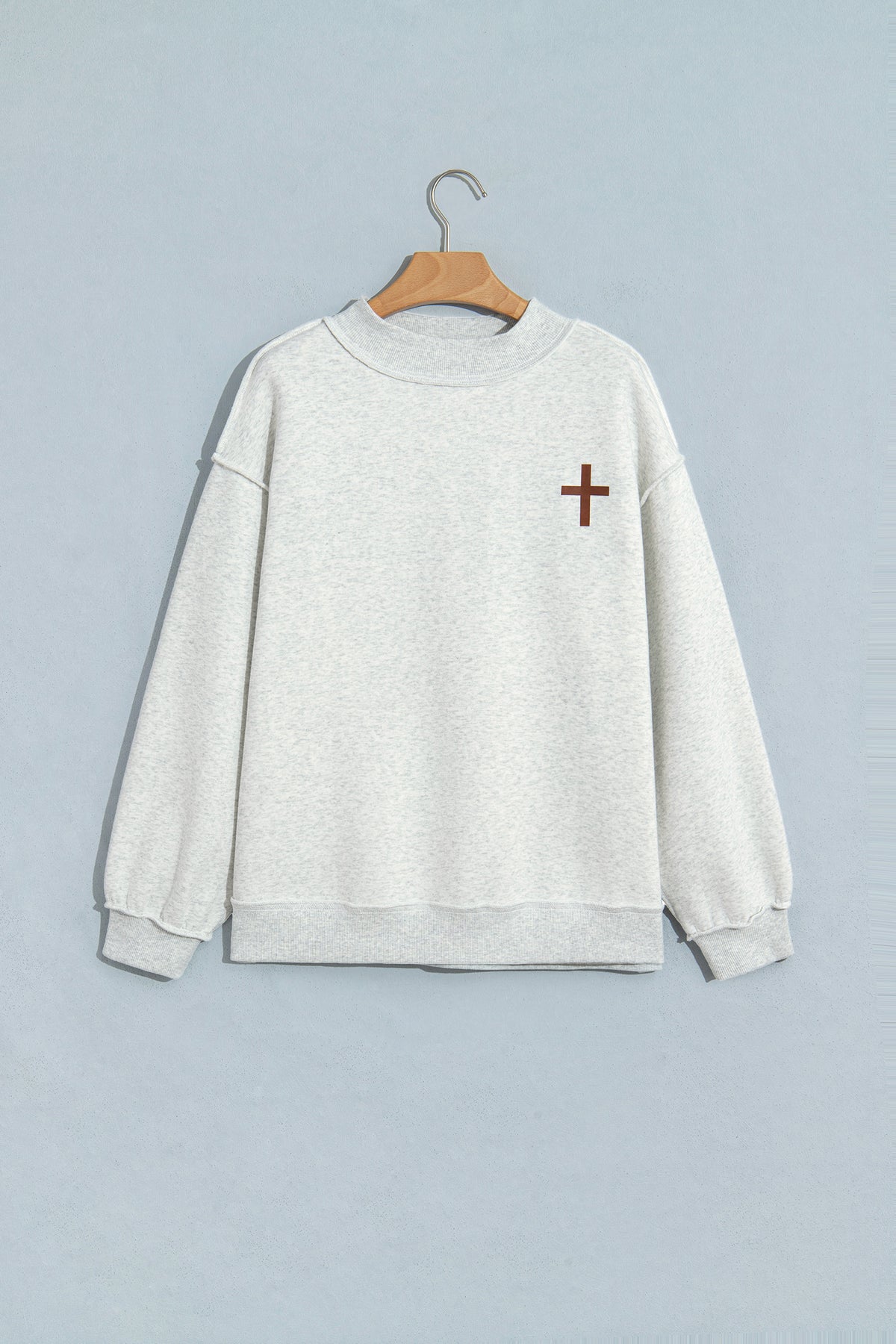 Light Grey Reversible Christian Faith Print Mock Neck Pullover Sweatshirt-Tops/Sweatshirts & Hoodies-[Adult]-[Female]-2022 Online Blue Zone Planet