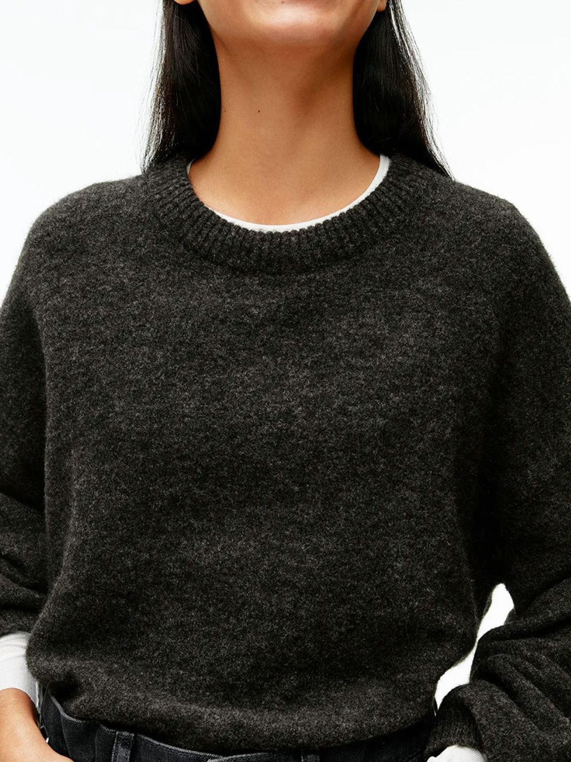 Round Neck Drop Shoulder Sweater-TOPS / DRESSES-[Adult]-[Female]-Floral Gray-One Size-2022 Online Blue Zone Planet