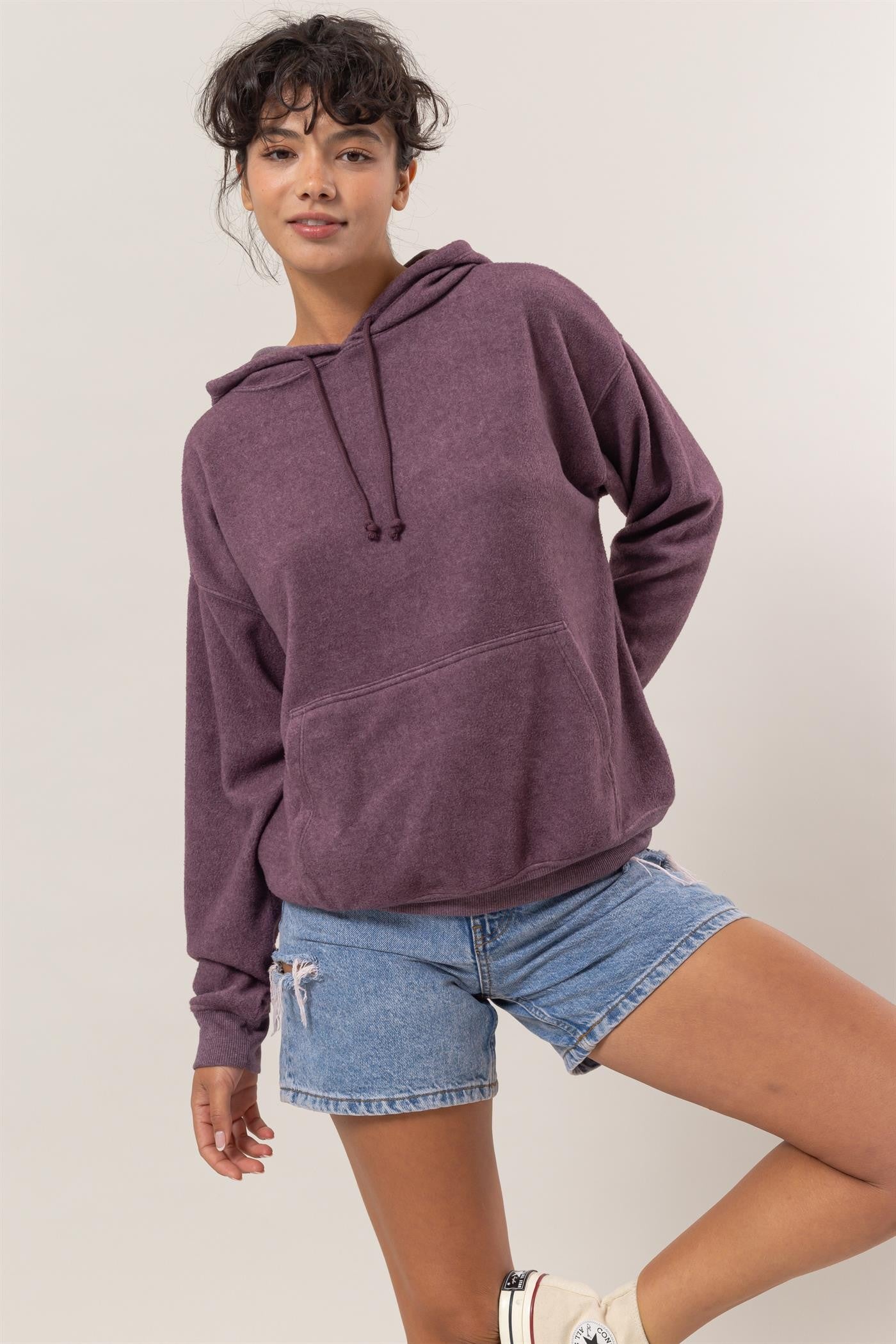 HYFVE Brushed Long Sleeve Hoodie with Kangaroo Pocket-TOPS / DRESSES-[Adult]-[Female]-2022 Online Blue Zone Planet