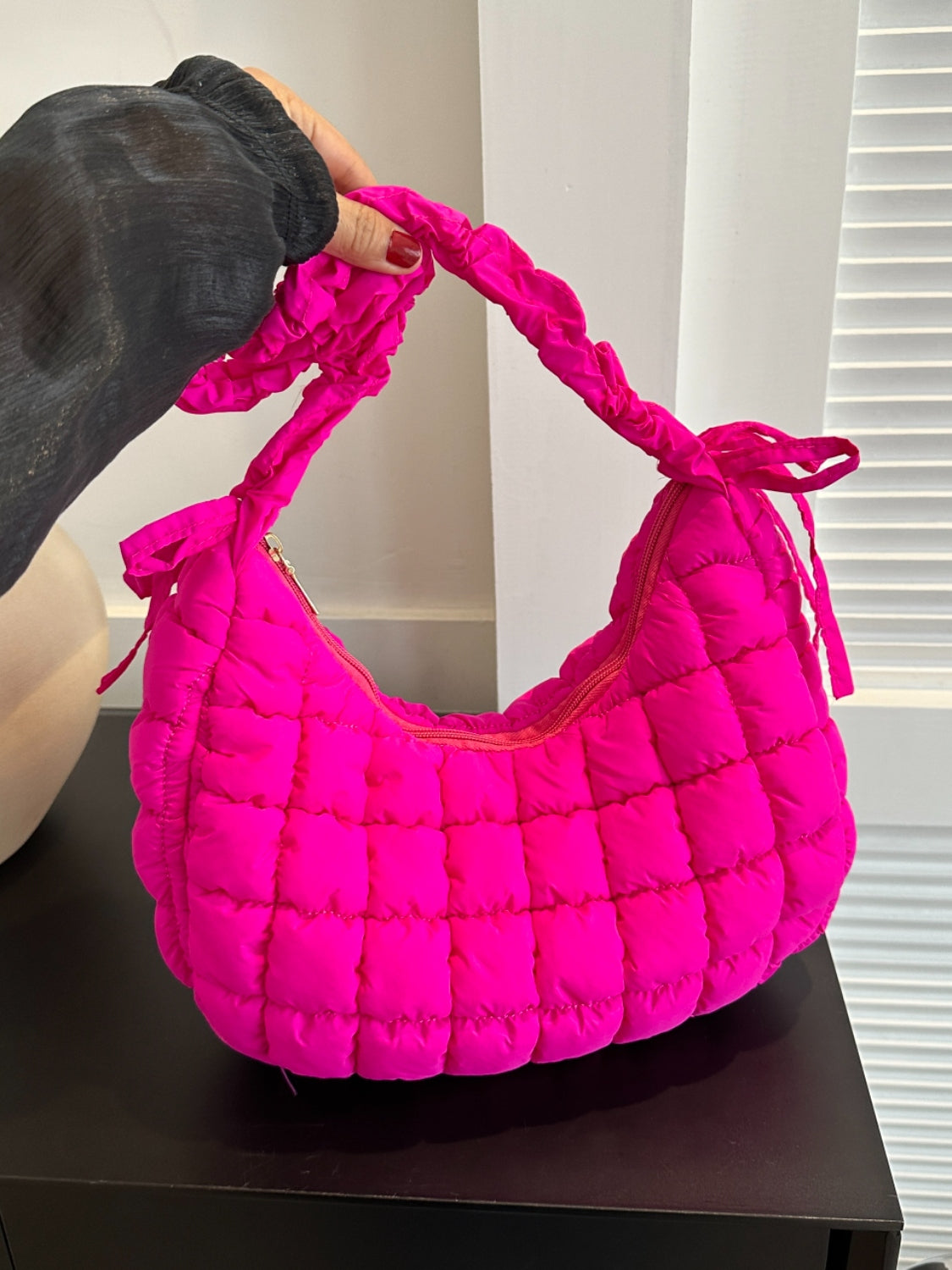 Bubble Texture Ruched Strap Quilted Shoulder Bag-HANDBAGS-[Adult]-[Female]-Hot Pink-One Size-2022 Online Blue Zone Planet