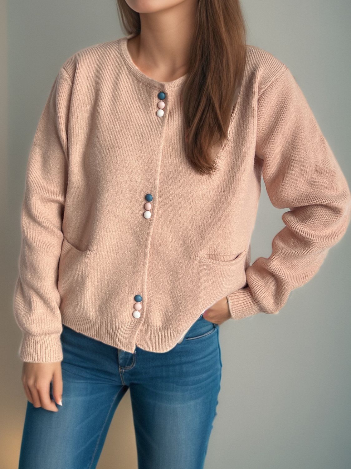 Blue Zone Planet | Button Down Long Sleeve Cardigan with Pockets-TOPS / DRESSES-[Adult]-[Female]-Dusty Pink-One Size-2022 Online Blue Zone Planet