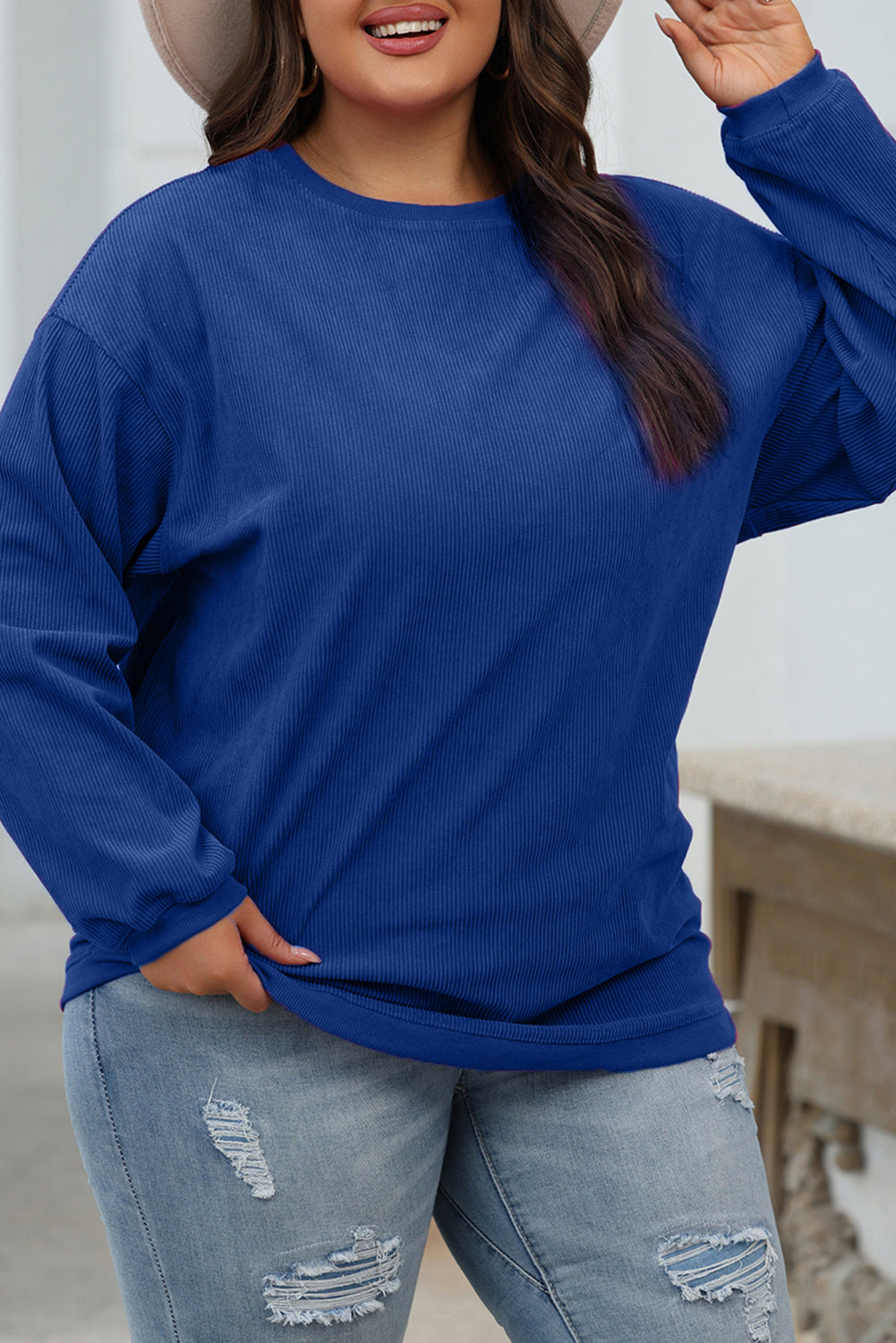 Blue Zone Planet | Chestnut Ribbed Corduroy Oversized Sweatshirt-Tops/Sweatshirts & Hoodies-[Adult]-[Female]-2022 Online Blue Zone Planet