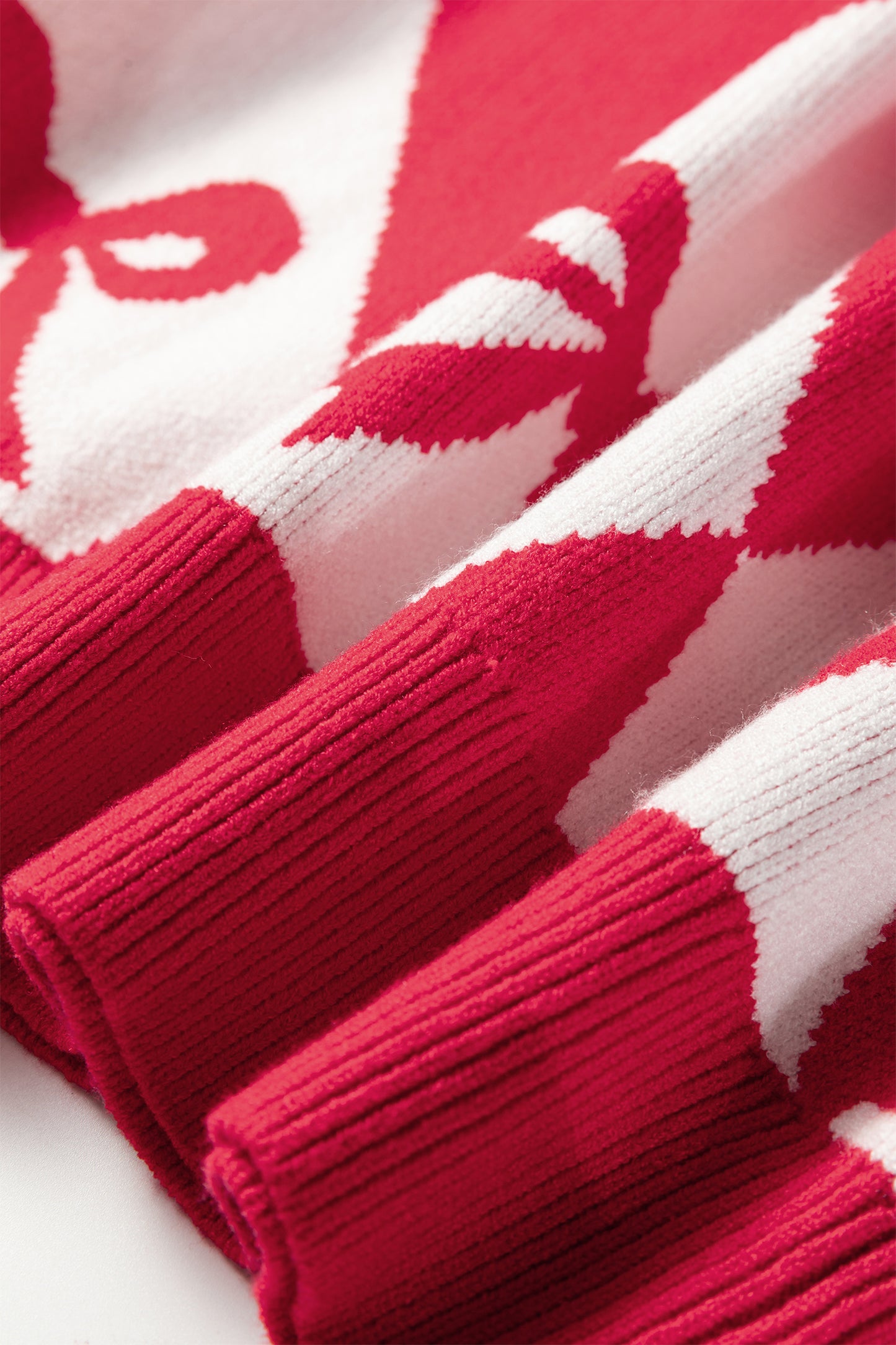 Red Bow Print 2-tone Rhombus Knit Loose Sweater-TOPS / DRESSES-[Adult]-[Female]-2022 Online Blue Zone Planet