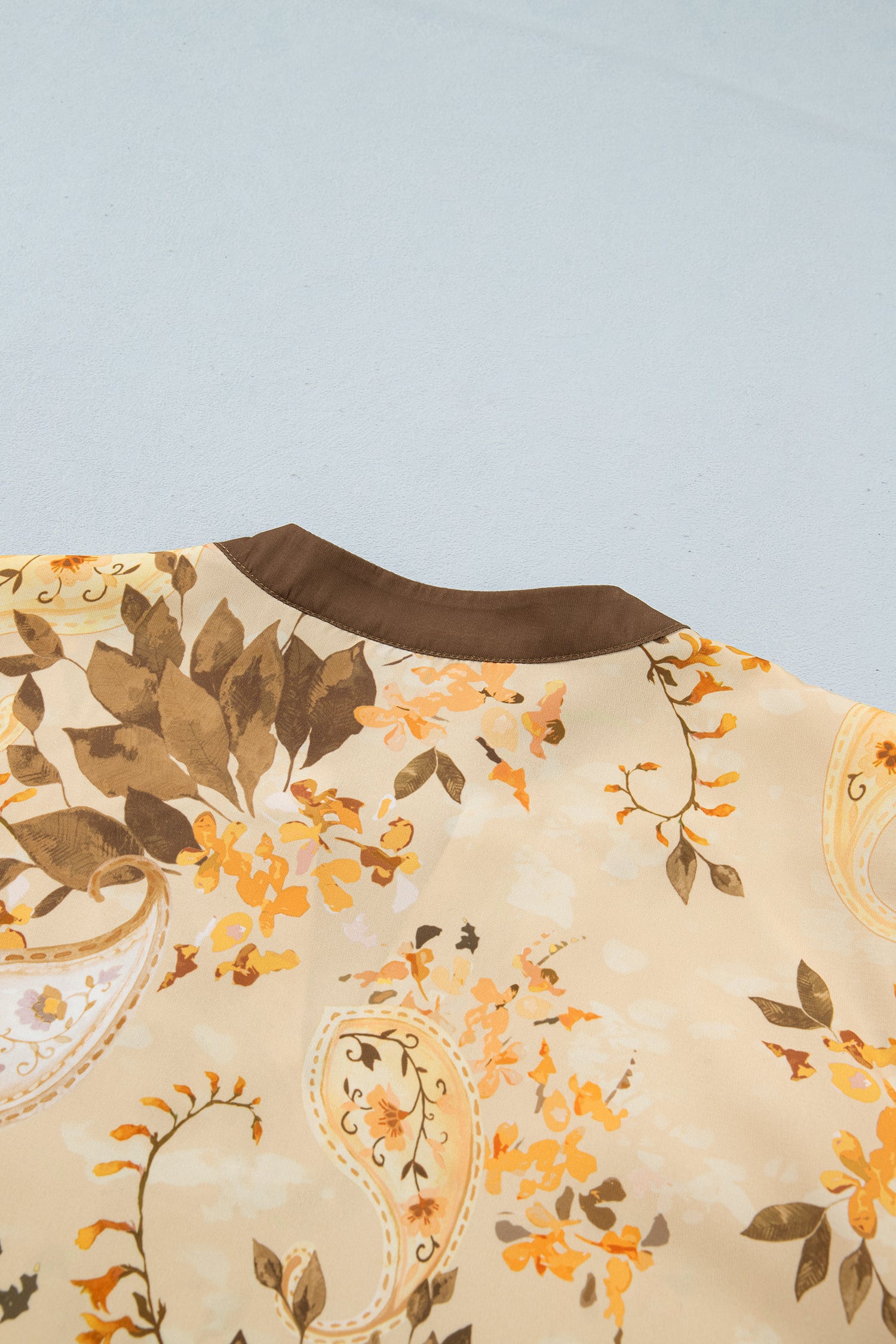 Khaki Paisley Print Tie Neck Long Sleeve Blouse-Tops/Blouses & Shirts-[Adult]-[Female]-2022 Online Blue Zone Planet
