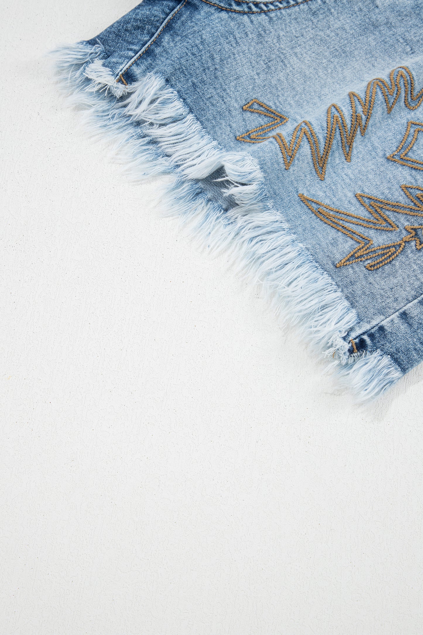 Dusk Blue Western Embroidery Stud Denim Shorts Summer Daily Wear-Bottoms/Denim Shorts-[Adult]-[Female]-2022 Online Blue Zone Planet