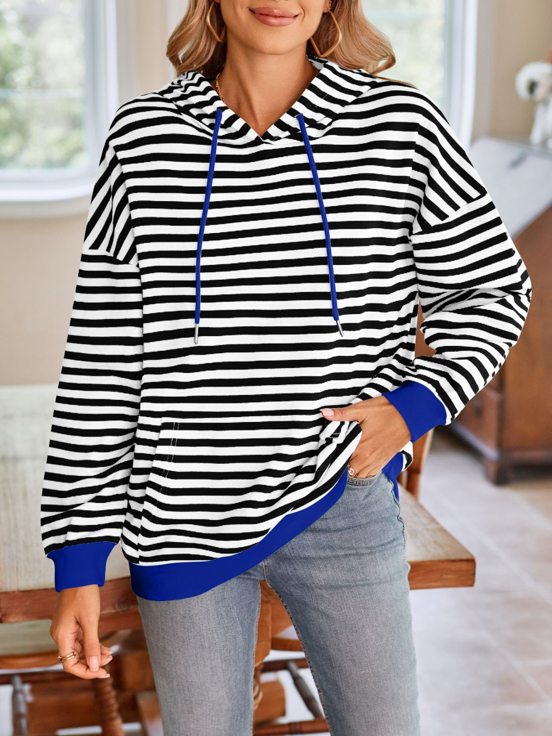 Lovelet Drawstring Striped Long Sleeve Hoodie-HOODIES-[Adult]-[Female]-2022 Online Blue Zone Planet