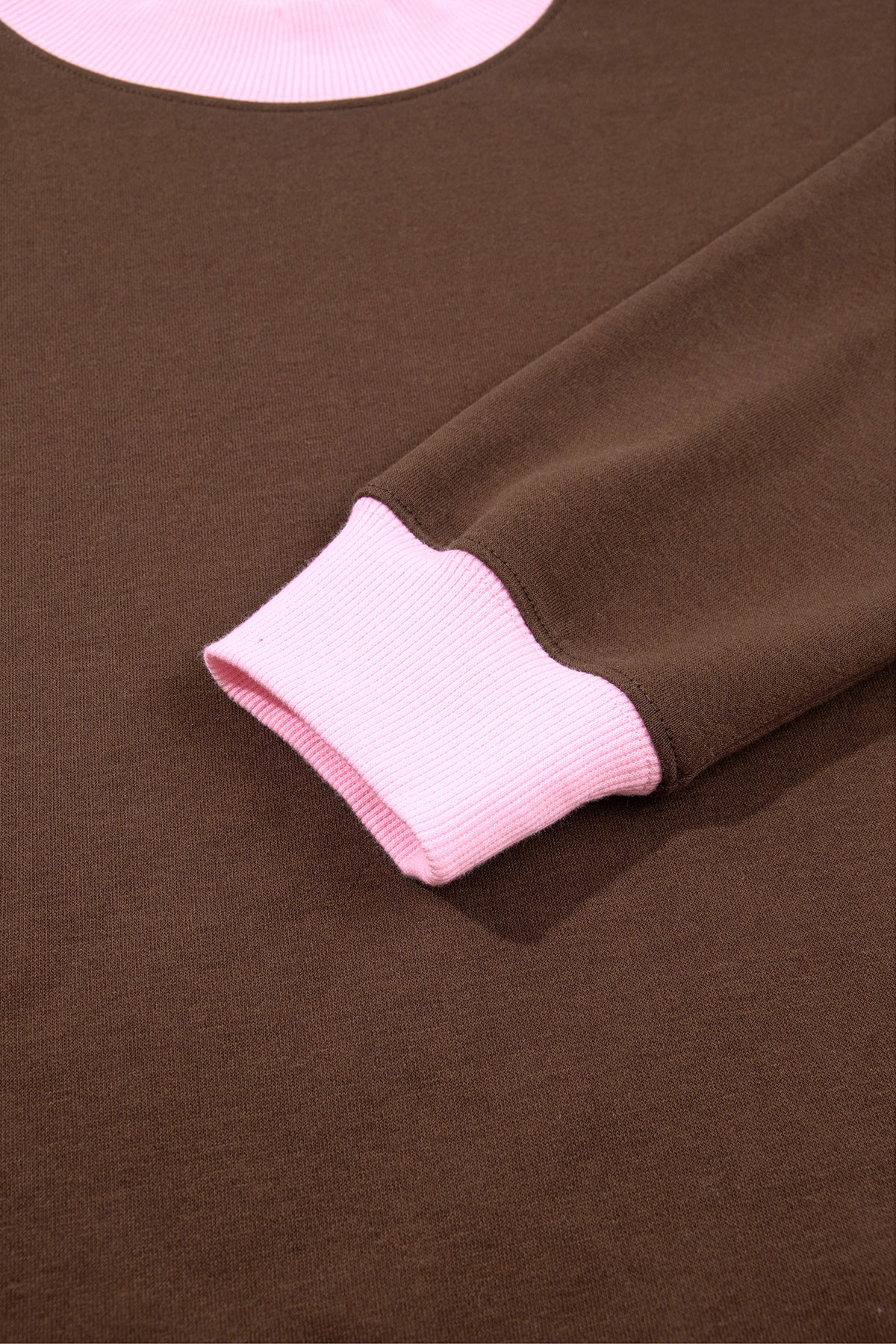 Pink Colorblock Trim Crewneck Long Sleeve Pullover Sweatshirt-Tops/Sweatshirts & Hoodies-[Adult]-[Female]-2022 Online Blue Zone Planet