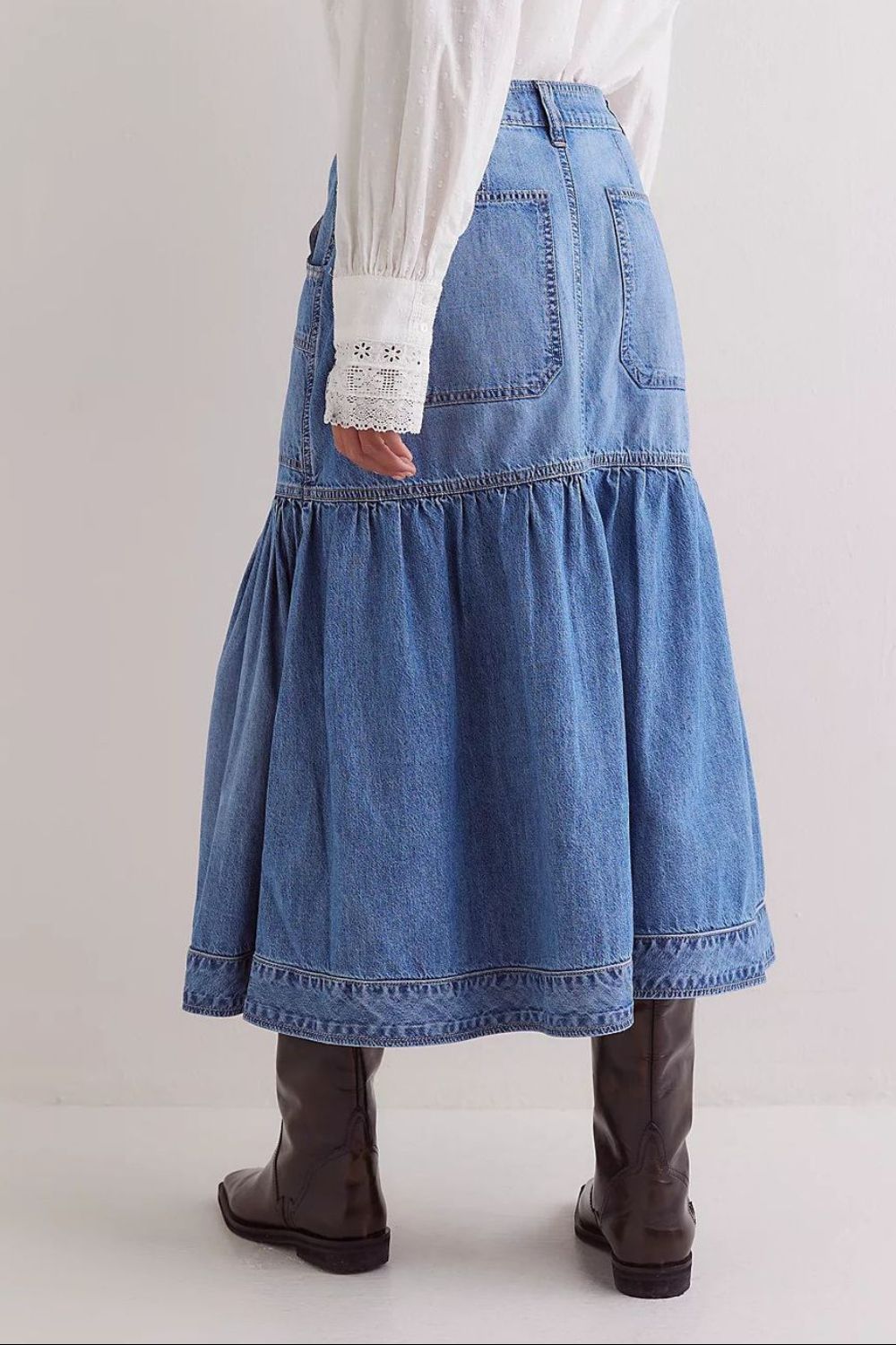 Midi Denim Skirt with Pockets-BOTTOM SIZES SMALL MEDIUM LARGE-[Adult]-[Female]-2022 Online Blue Zone Planet