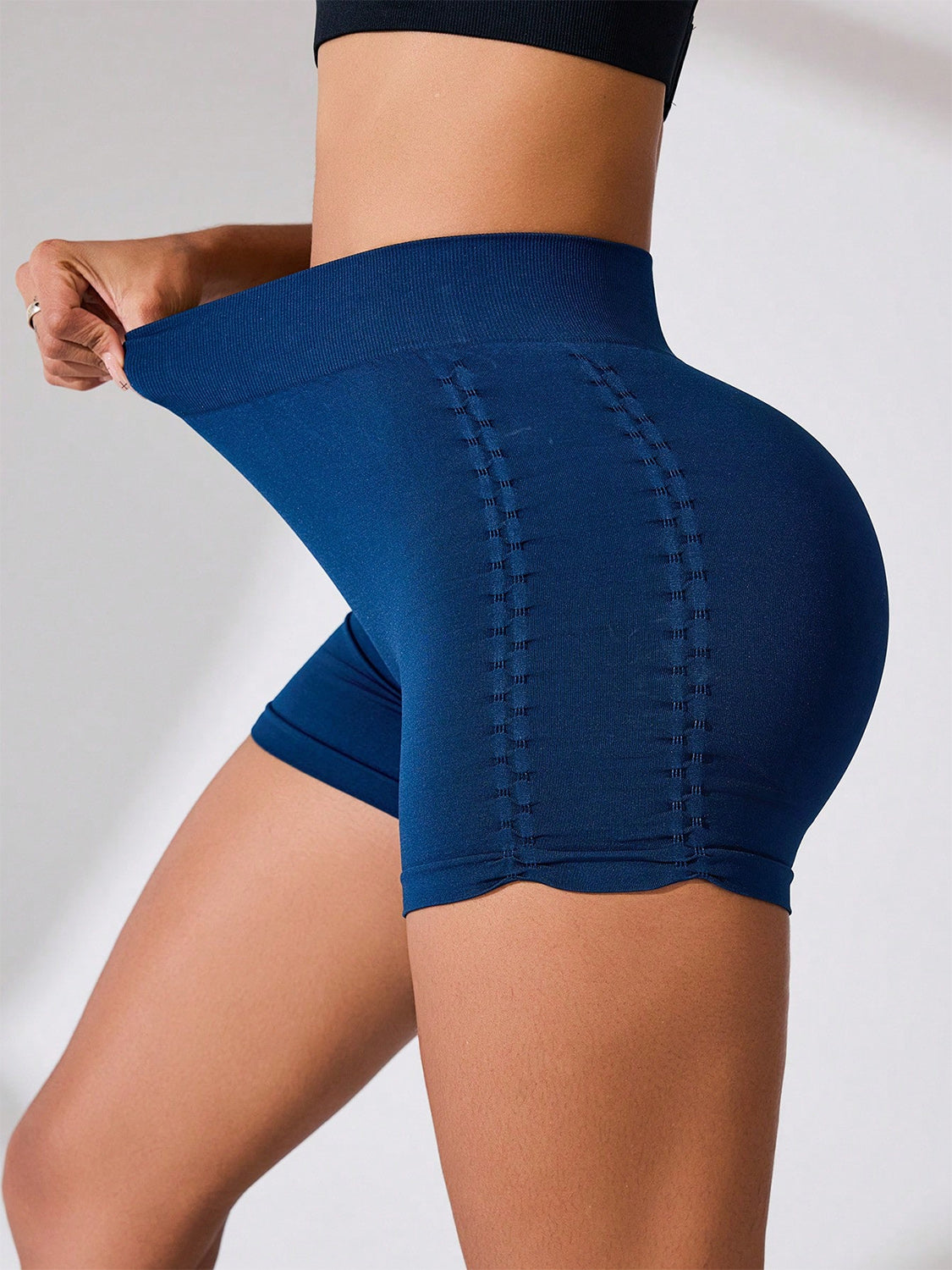 Side Ruched High Rise Active Shorts-BOTTOMS SIZES SMALL MEDIUM LARGE-[Adult]-[Female]-Dark Blue-S-2022 Online Blue Zone Planet