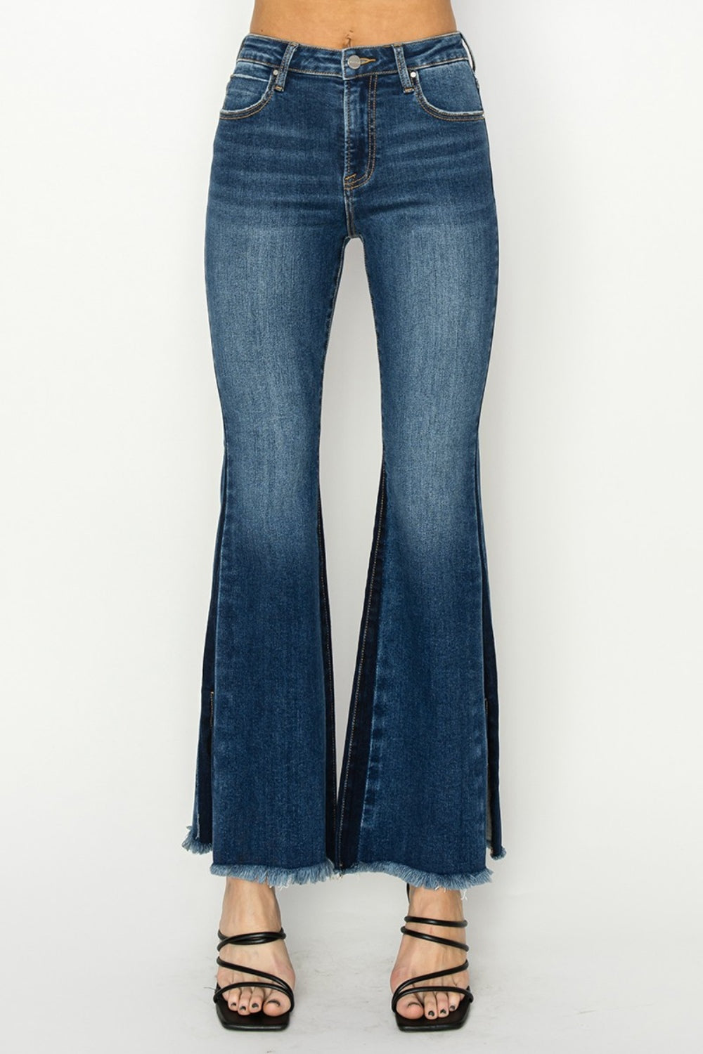 RISEN Full Size High Rise Side Shadow Seam Detail Slit Flare Jeans-BOTTOMS SIZES SMALL MEDIUM LARGE-[Adult]-[Female]-2022 Online Blue Zone Planet