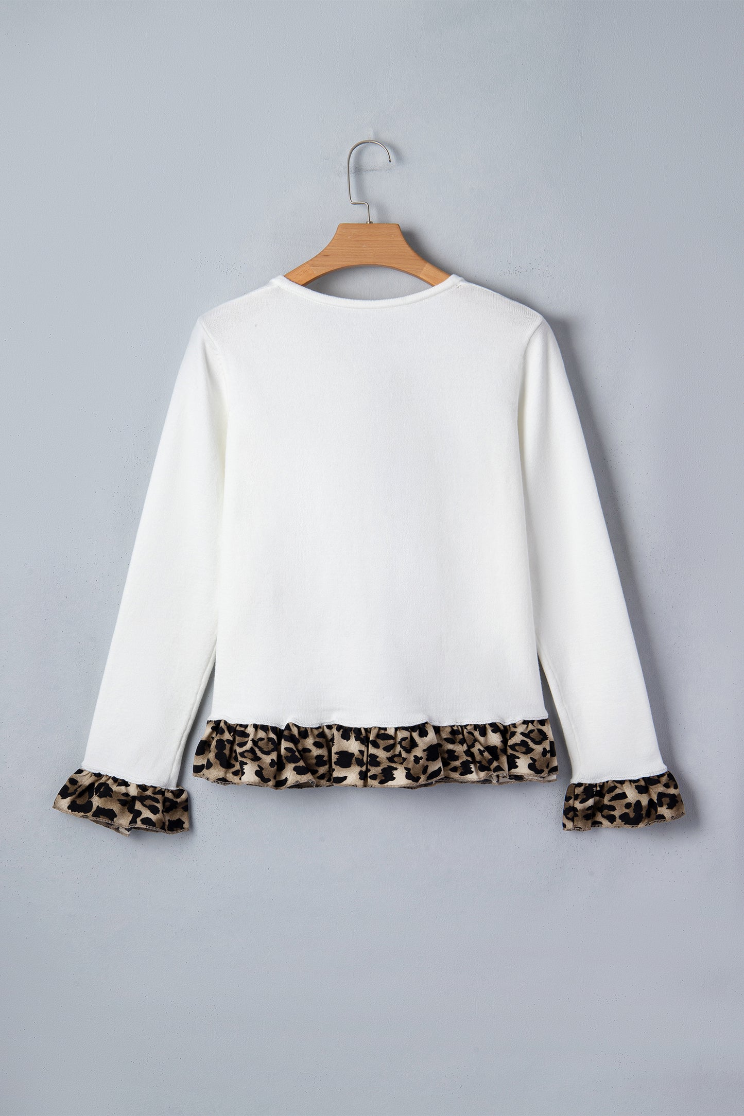 White Knitted Leopard Ruffle Patchwork Button Down Cropped Cardigan-Sweaters & Cardigans/Cardigans-[Adult]-[Female]-2022 Online Blue Zone Planet