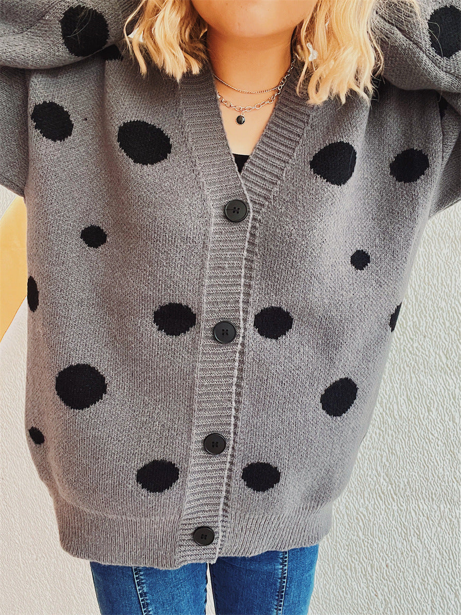 Polka Dot Button Up Cardigan-TOPS / DRESSES-[Adult]-[Female]-2022 Online Blue Zone Planet