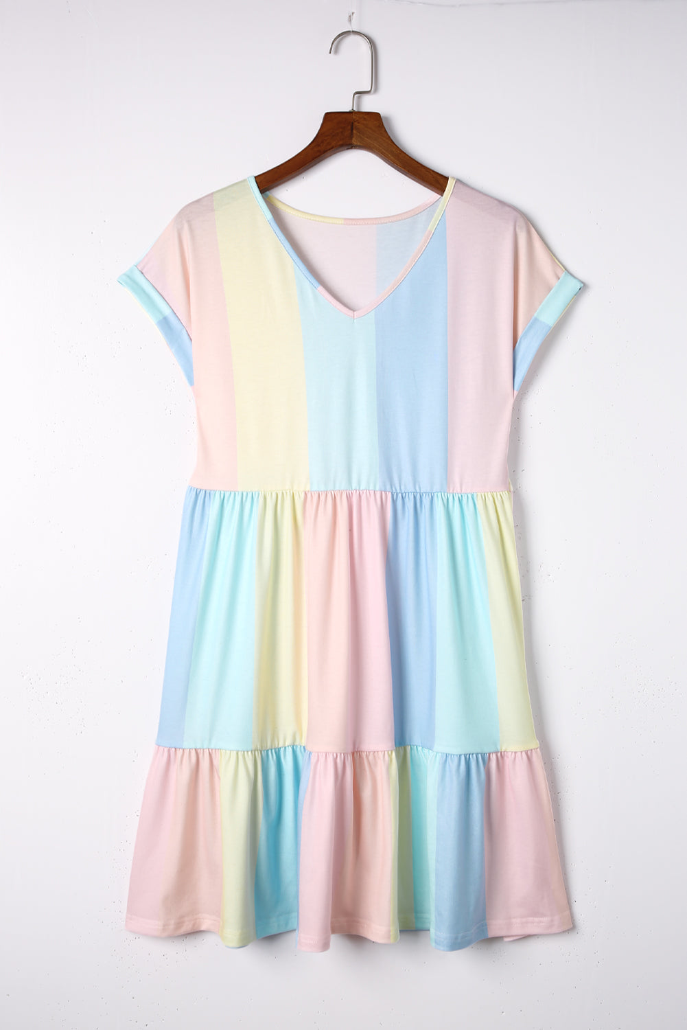 Multicolor Striped Color Block Tiered Mini Dress Blue Zone Planet