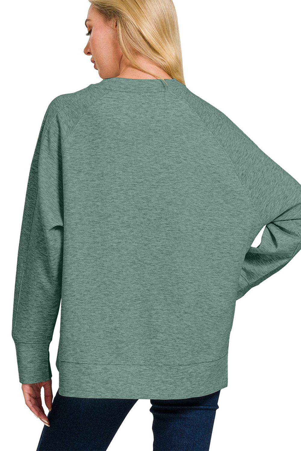 Blue Zone Planet | Zenana Scuba Round Neck Side Slit Sweatshirt-TOPS / DRESSES-[Adult]-[Female]-2022 Online Blue Zone Planet