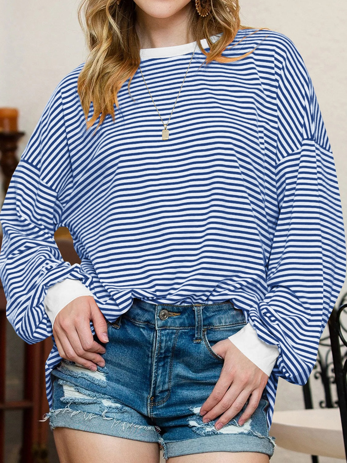 Contrast Striped Long Sleeve Sweatshirt-TOPS / DRESSES-[Adult]-[Female]-2022 Online Blue Zone Planet