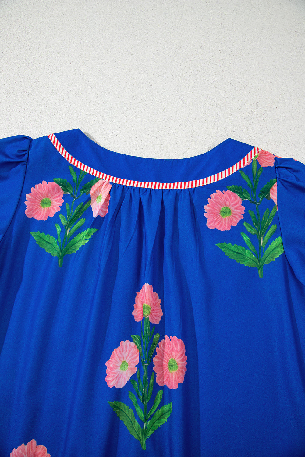 Blue Floral Short Sleeve Split Neck Loose Mini Dress-TOPS / DRESSES-[Adult]-[Female]-2022 Online Blue Zone Planet