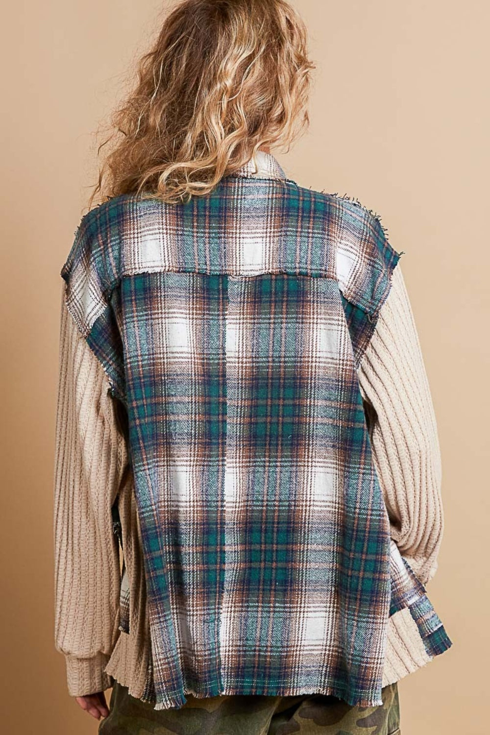 POL Plaid Contrast Button Down Shacket-TOPS / DRESSES-[Adult]-[Female]-2022 Online Blue Zone Planet