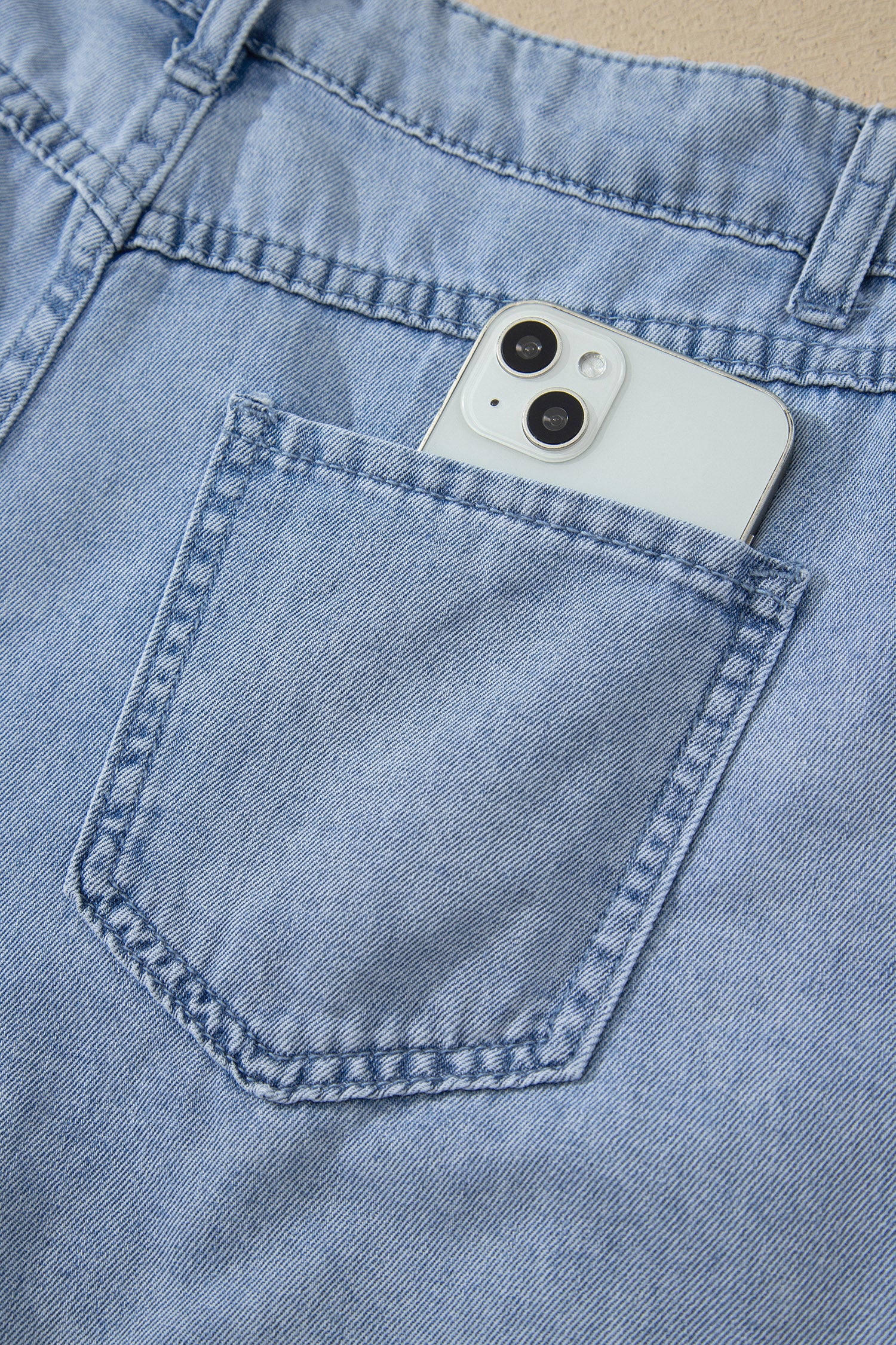 Myosotis Solid Color Scalloped Trim Casual Denim Shorts-Bottoms/Denim Shorts-[Adult]-[Female]-2022 Online Blue Zone Planet
