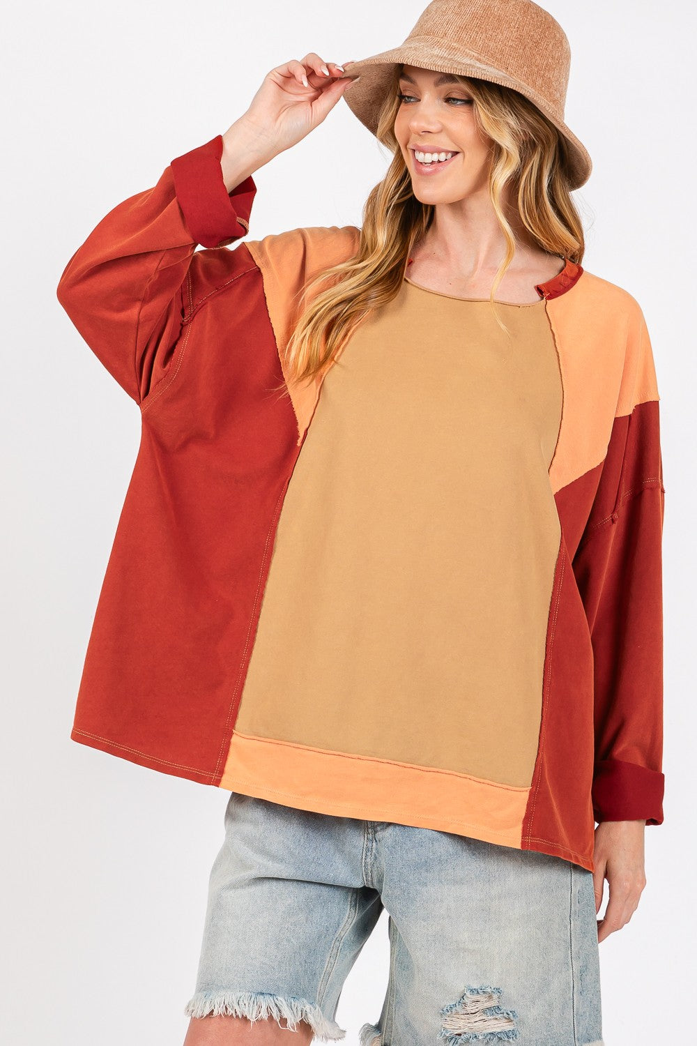 SAGE + FIG Mineral Wash Color Block Top-TOPS / DRESSES-[Adult]-[Female]-Toast-S-2022 Online Blue Zone Planet