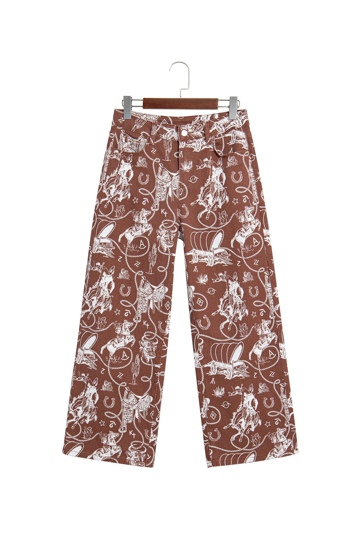 Brown Western Print Casual Shift Jeans-Bottoms/Jeans-[Adult]-[Female]-2022 Online Blue Zone Planet