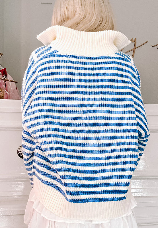 Striped Half Zip Mock Neck Long Sleeve Sweater-TOPS / DRESSES-[Adult]-[Female]-2022 Online Blue Zone Planet