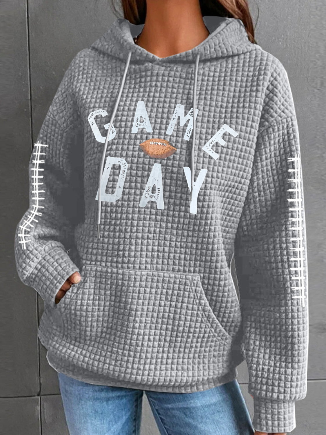 GAME DAY Football Drawstring Long Sleeve Hoodie-TOPS / DRESSES-[Adult]-[Female]-2022 Online Blue Zone Planet