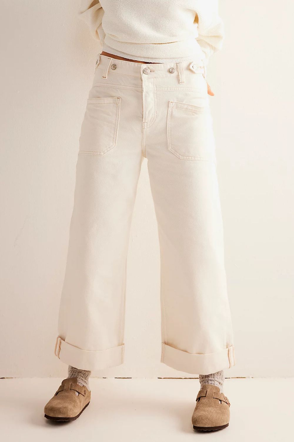 Washed Wide Leg Jeans with Pockets-BOTTOMS-[Adult]-[Female]-Cream-S-2022 Online Blue Zone Planet