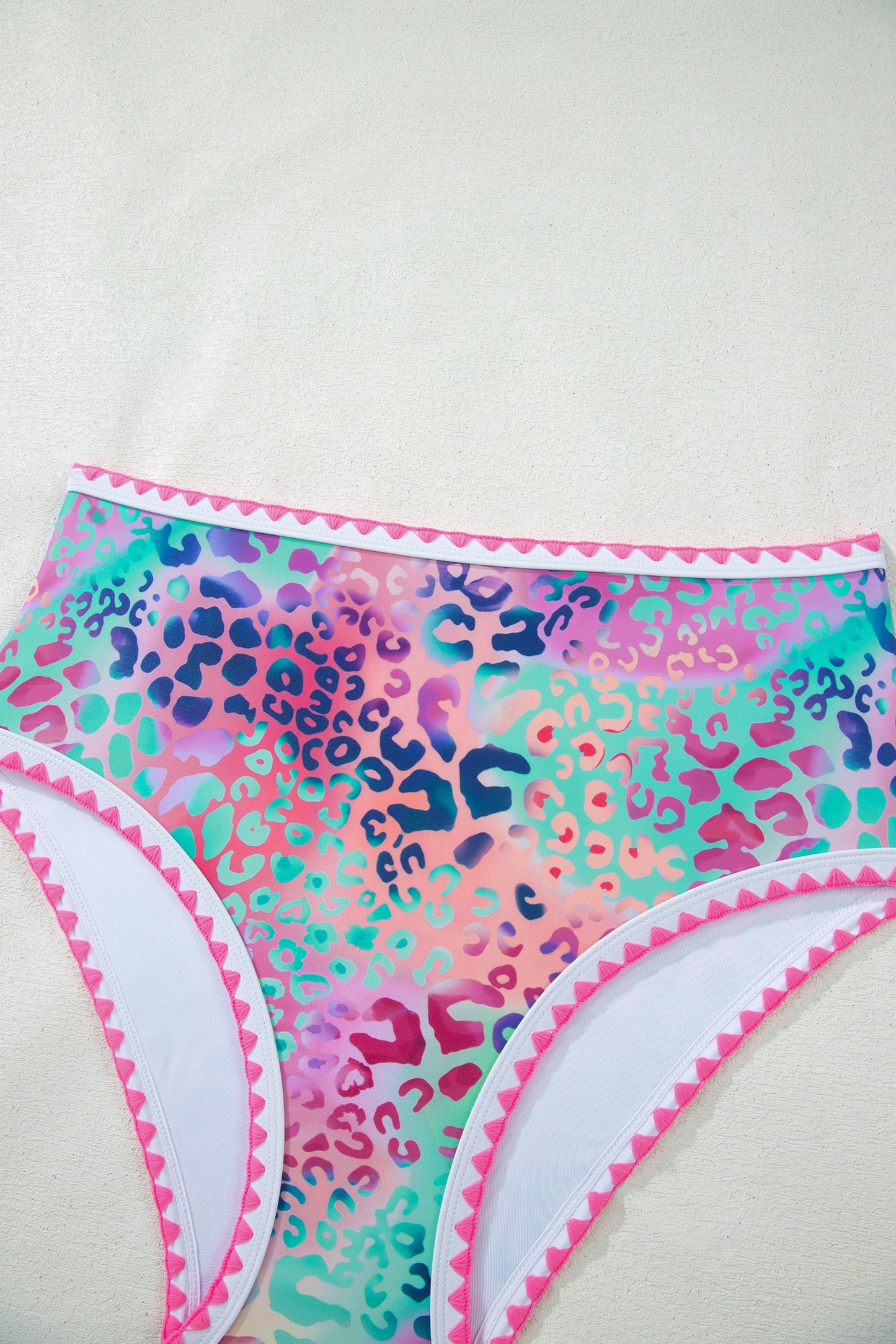 Pink Leopard Ricrac Trim Square Neck High Waist Bikinich-Swimwear/High Waisted Swimsuit-[Adult]-[Female]-2022 Online Blue Zone Planet